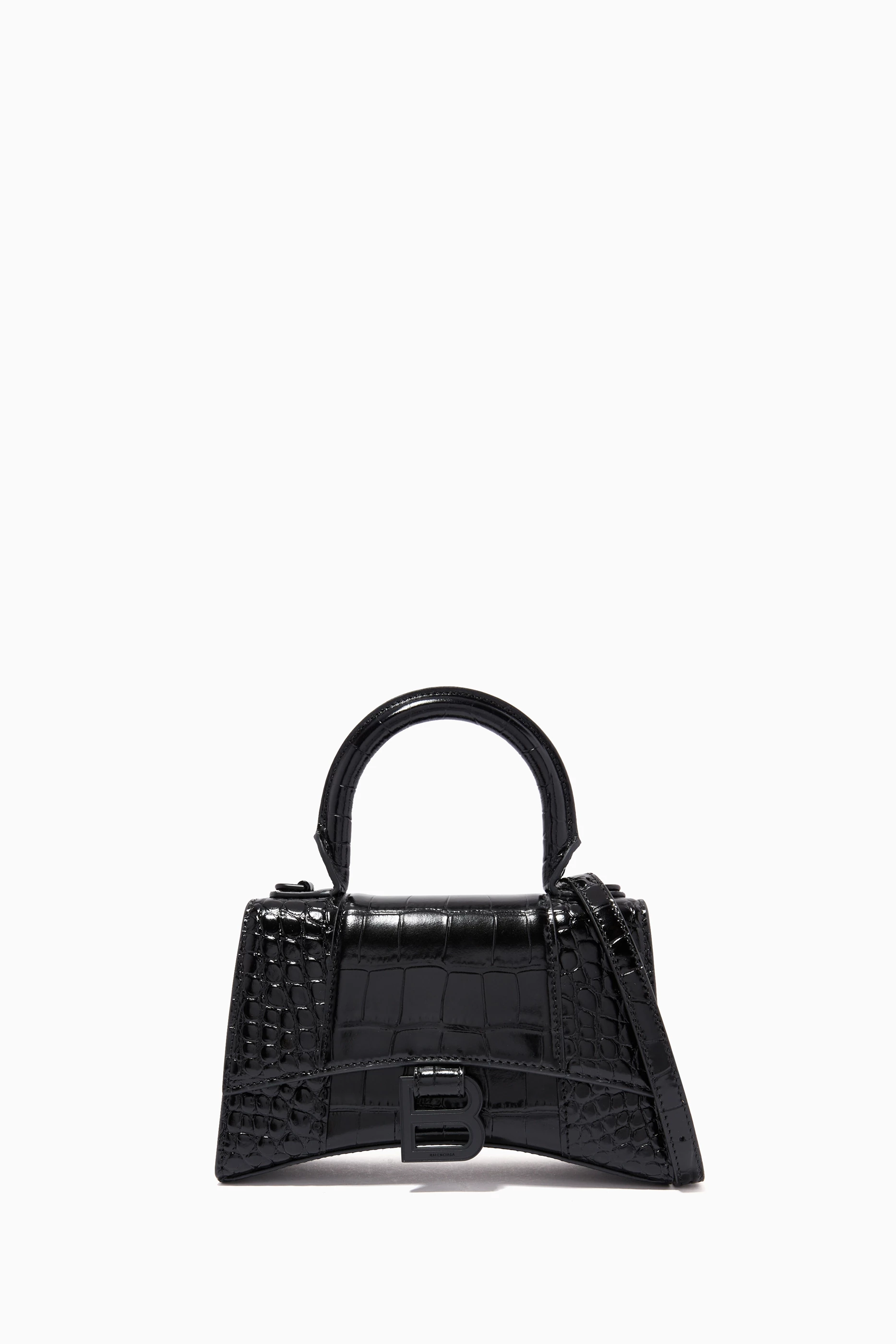 Buy Balenciaga Black Hourglass XS Top Handle Bag in Shiny