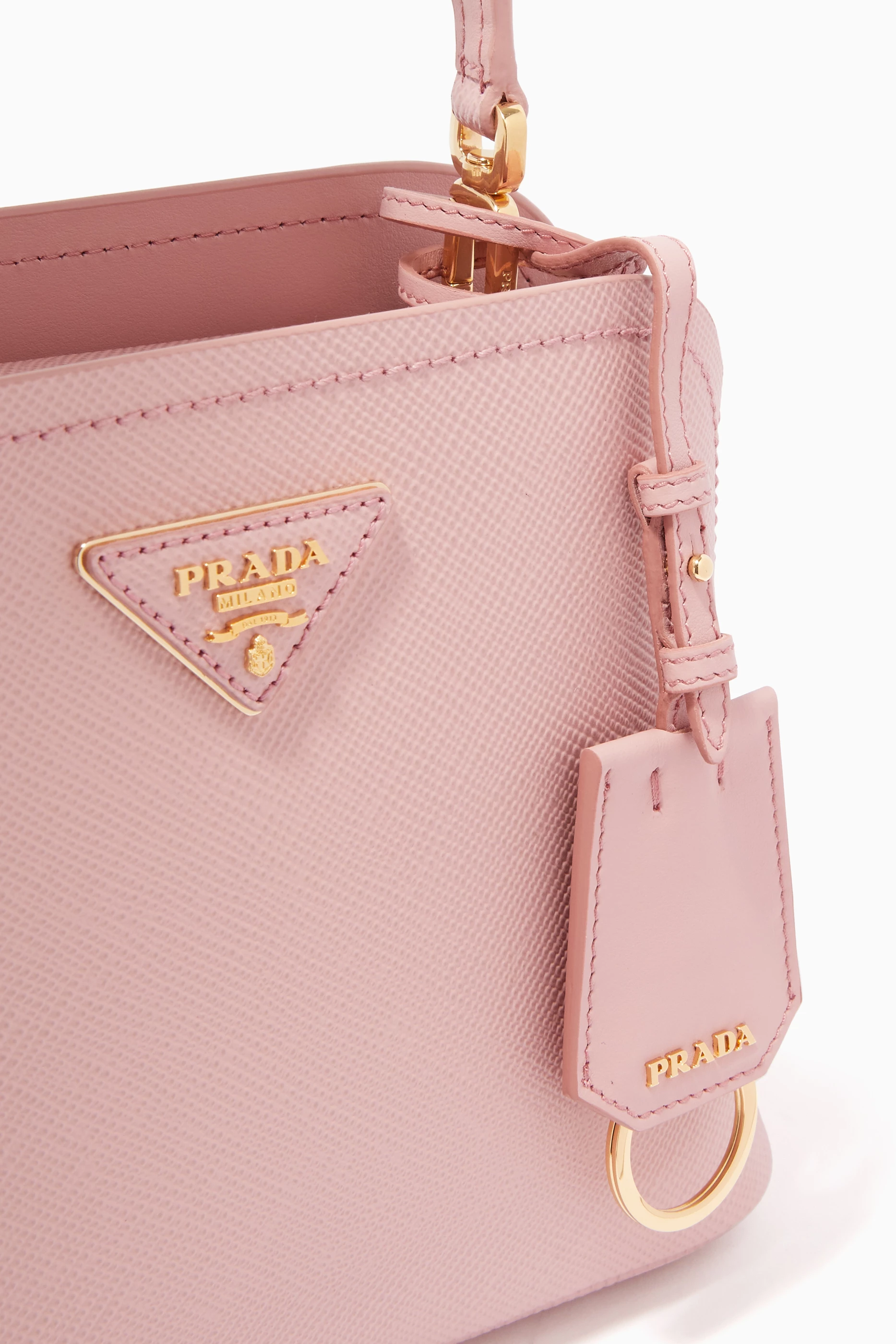 PRADA: Matinée handbag in saffiano leather - Pink