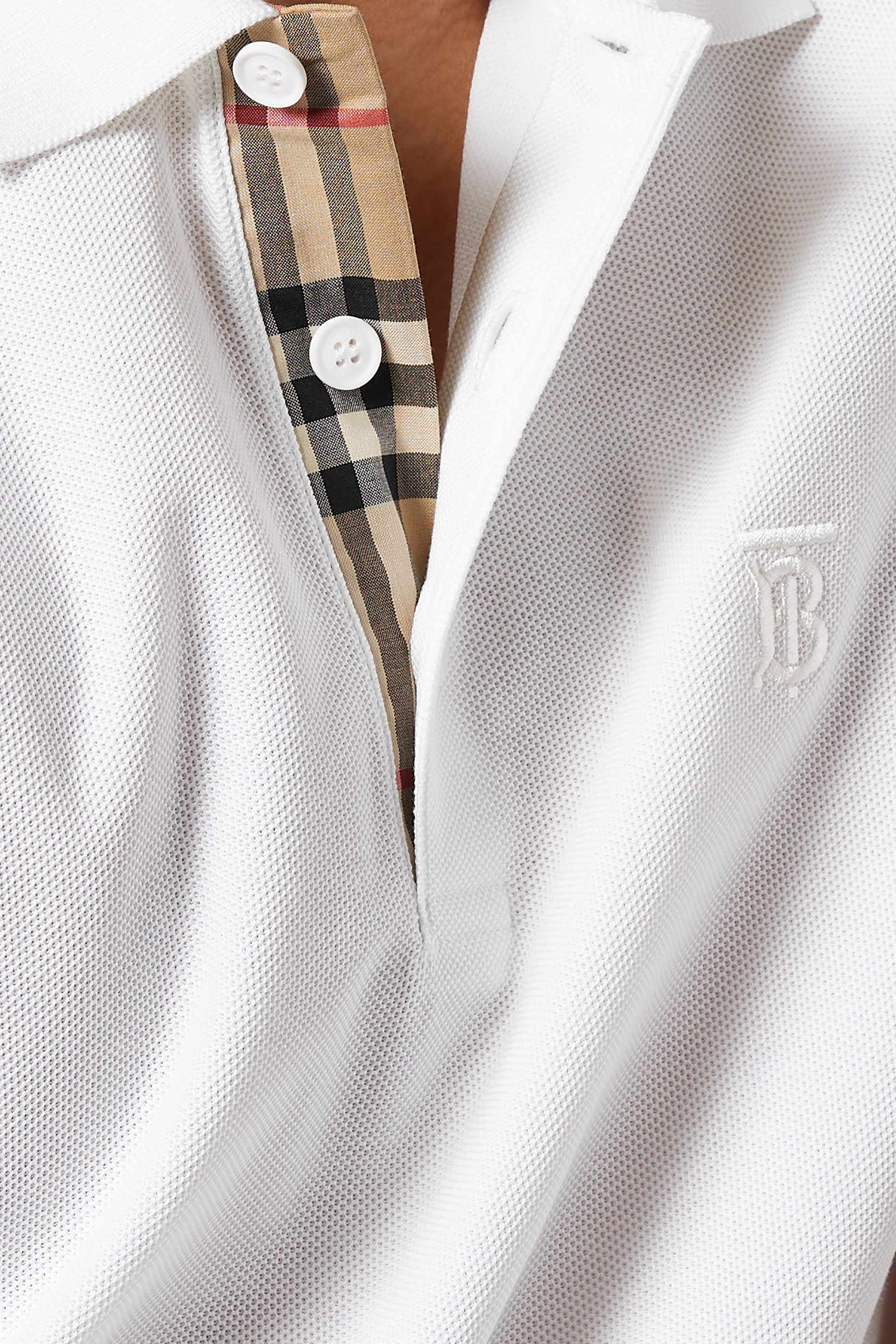 Buy Burberry White Monogram Motif Cotton Piqu Polo Shirt for Men