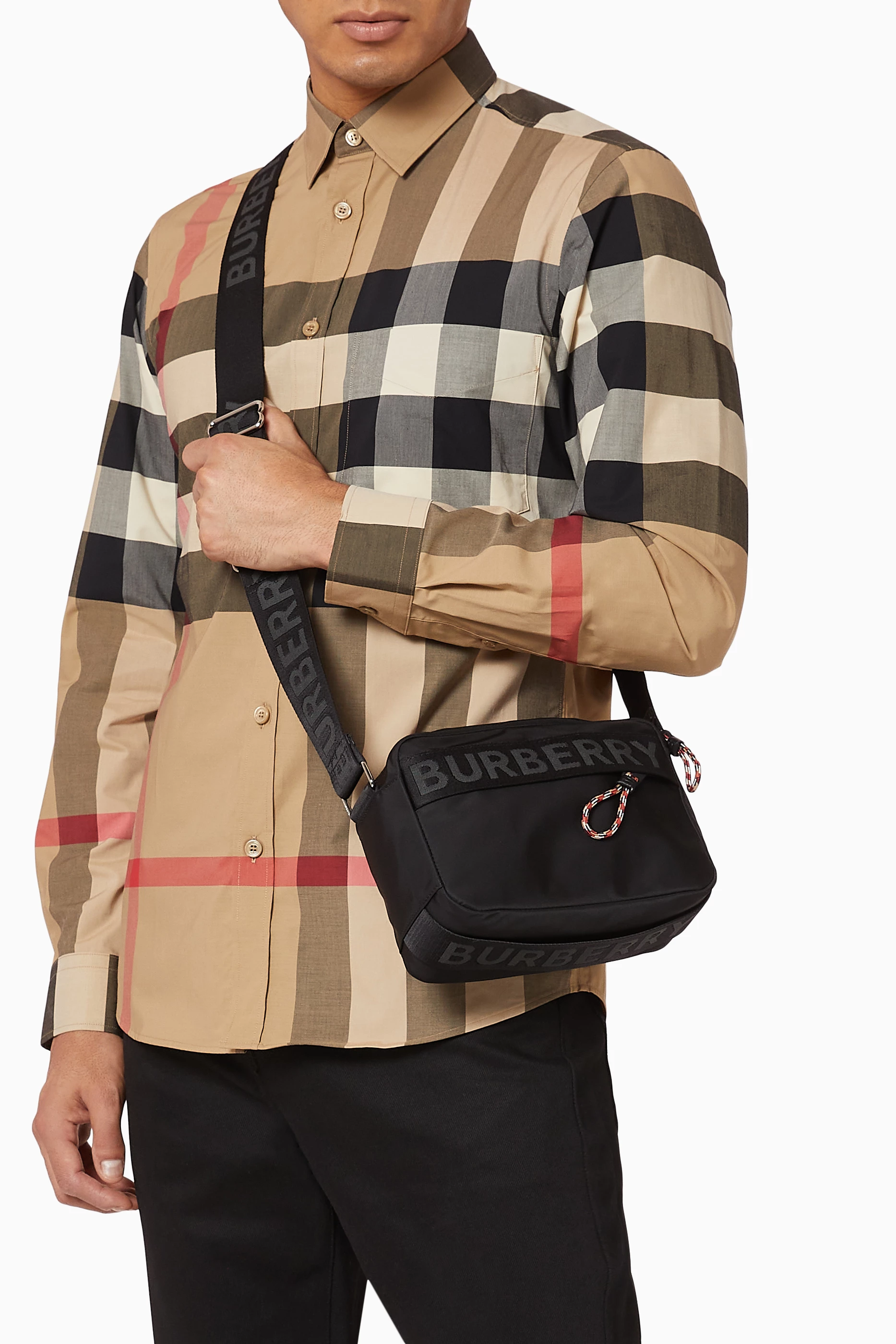 Buy Burberry Black Crossbody Bag in Logo Lettering Nylon for Men
