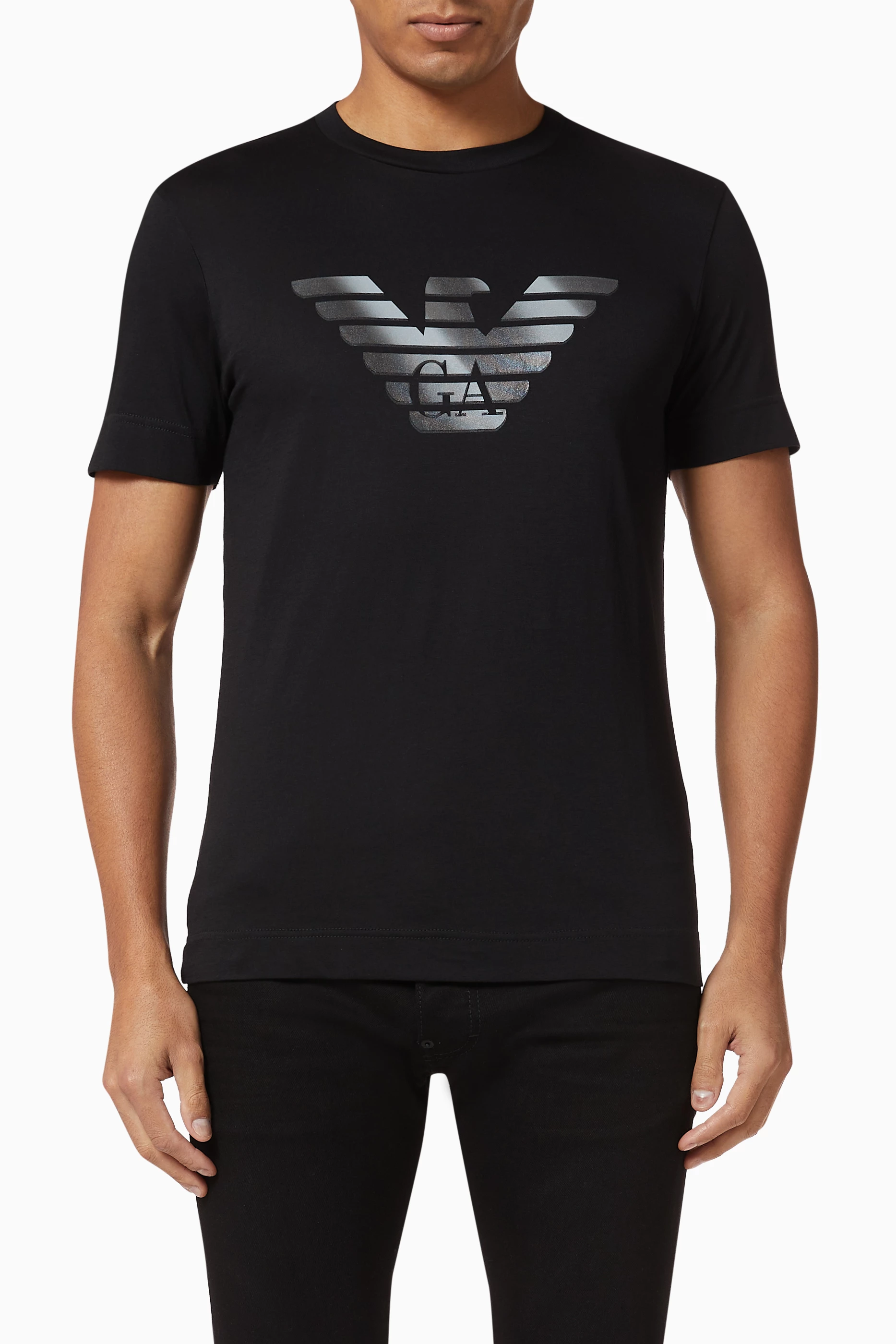 Buy Emporio Armani Black GA Macro Eagle Jersey T Shirt for Men in