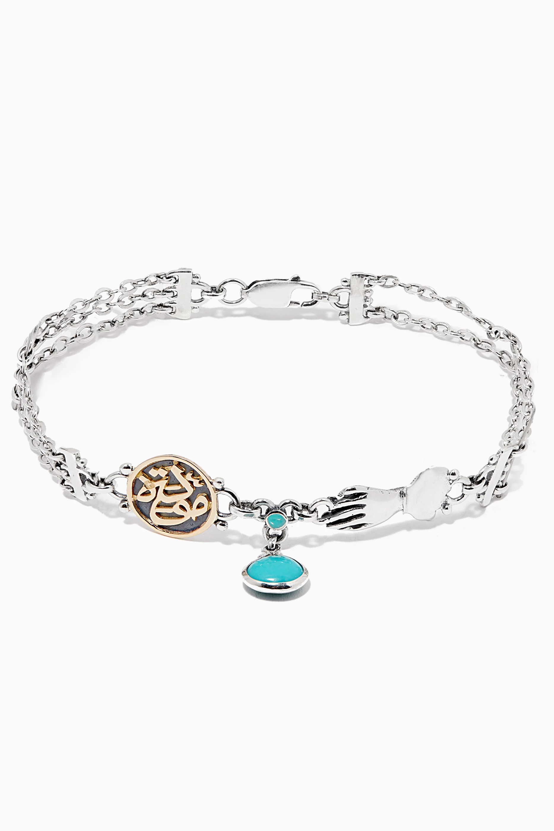 Buy Azza Fahmy Silver Calligraphy Turquoise Bracelet in 18kt Gold