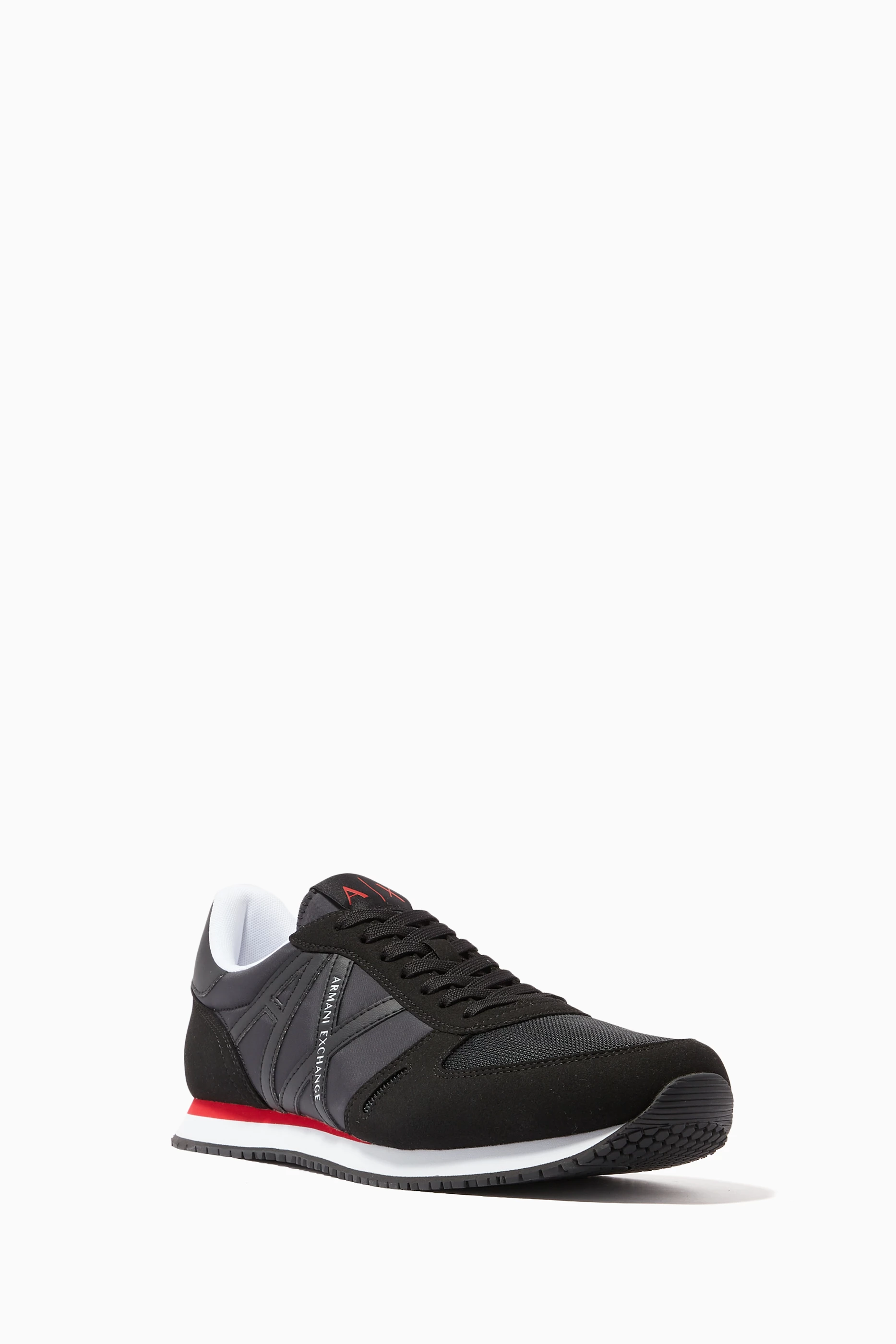Buy Armani Exchange Black Icon Logo Sneakers in Faux Leather