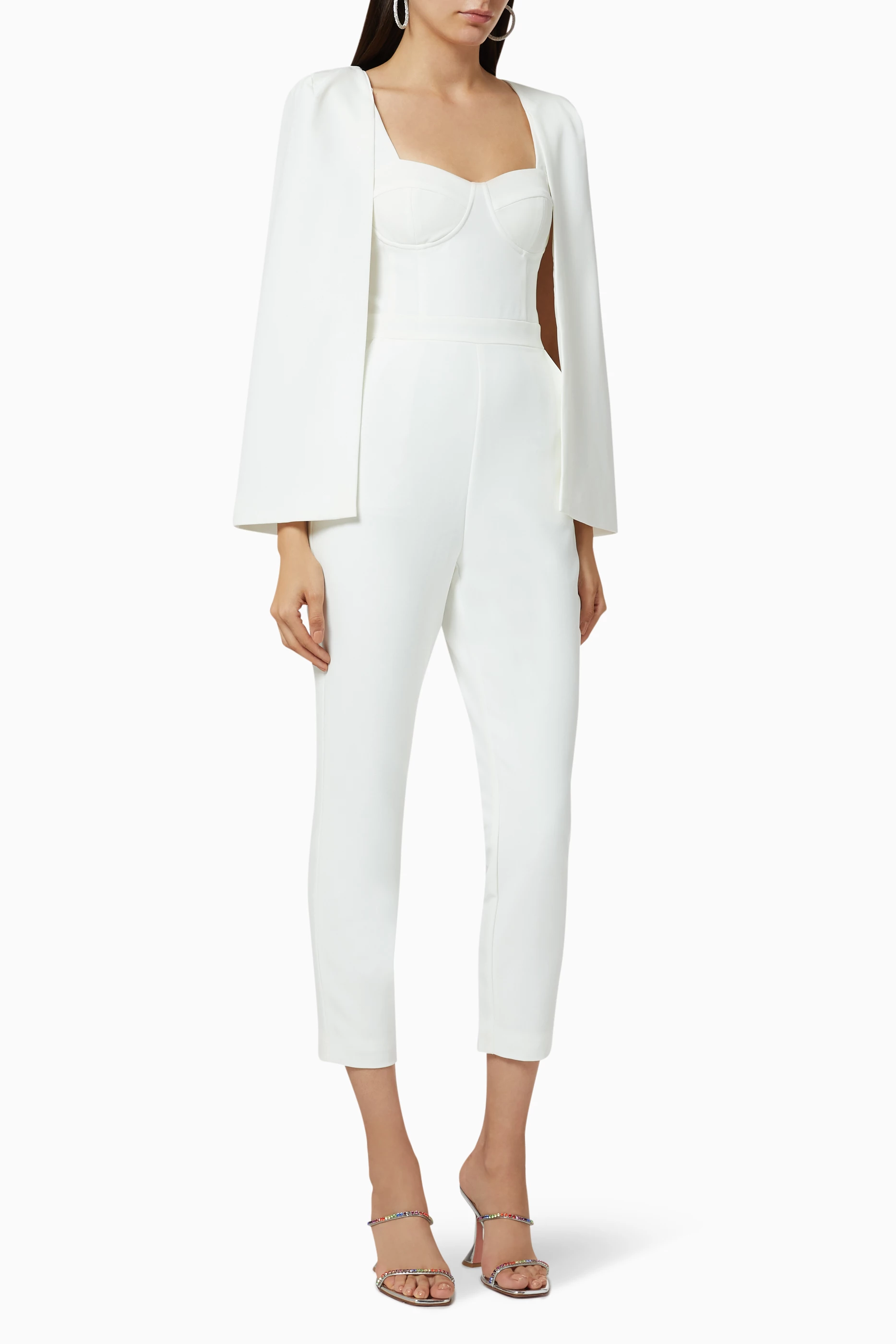 Lavish alice white cape jumpsuit sale