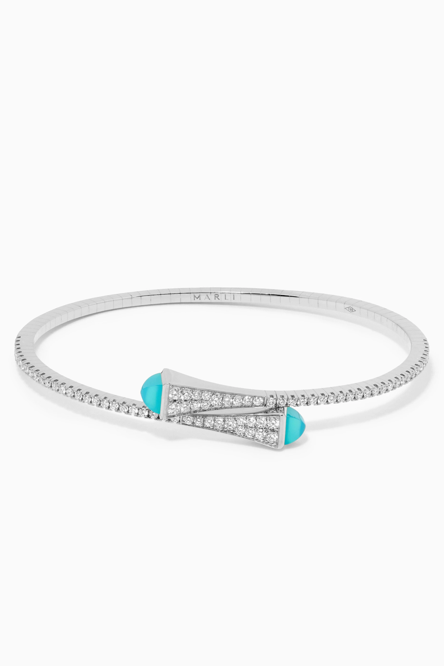 Buy Marli Silver Cleo Diamond Slim Slip on Bracelet in 18kt White