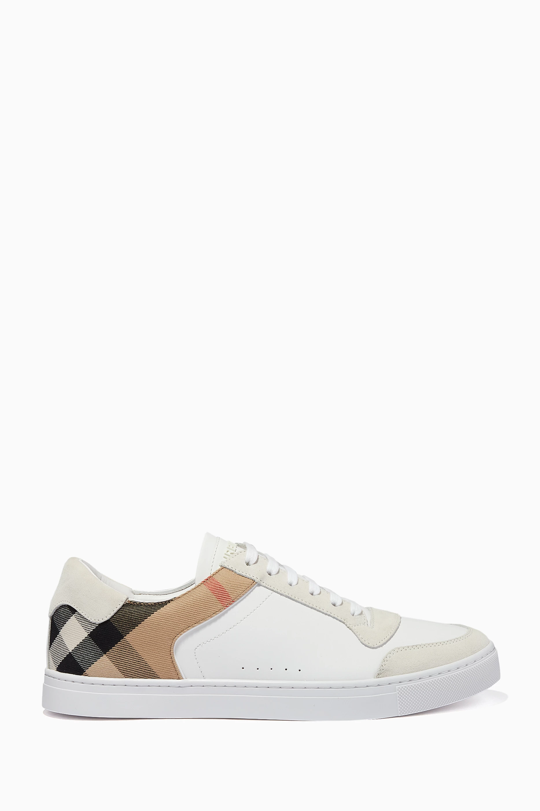 Buy Burberry White Sneakers in Leather Suede House Check Cotton