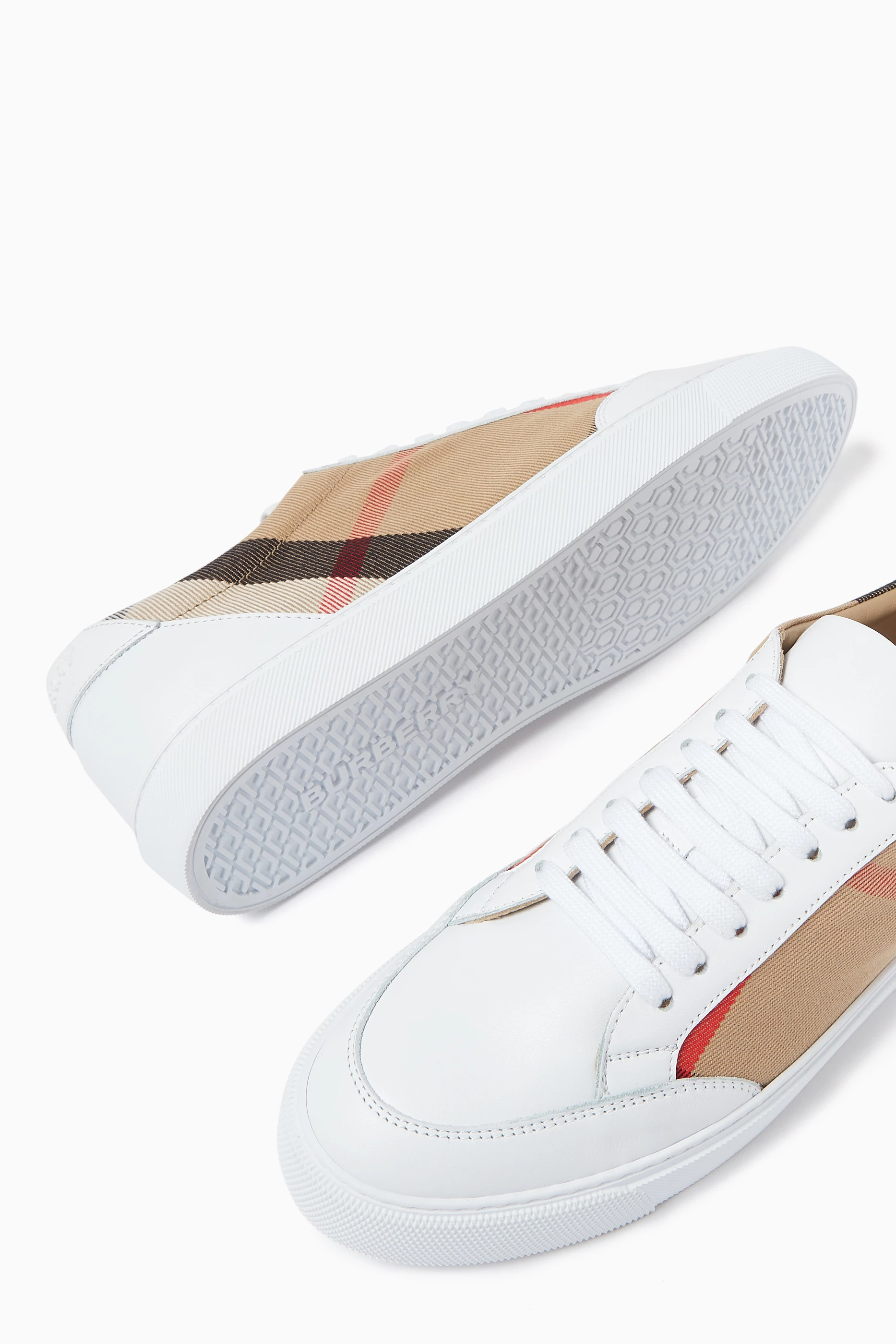 Leather and house check sneakers clearance