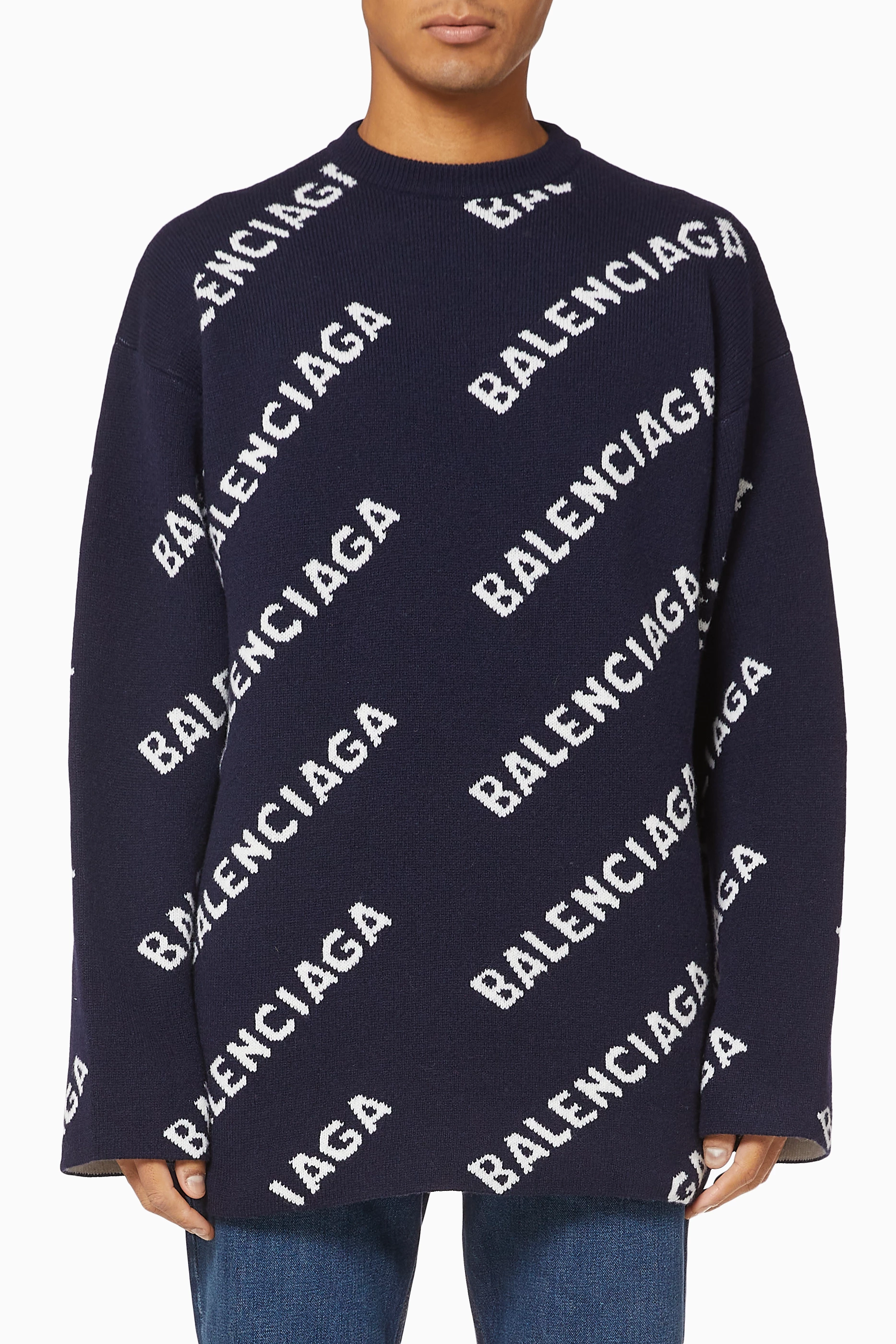 Balenciaga sweater mens navy discount