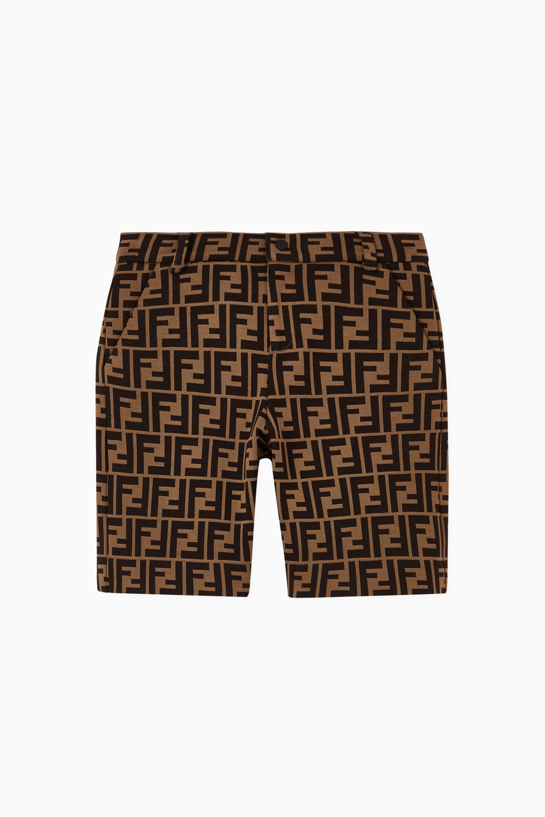 Buy Fendi Brown FF Logo Cotton Blend Shorts for Boys in Saudi Ounass