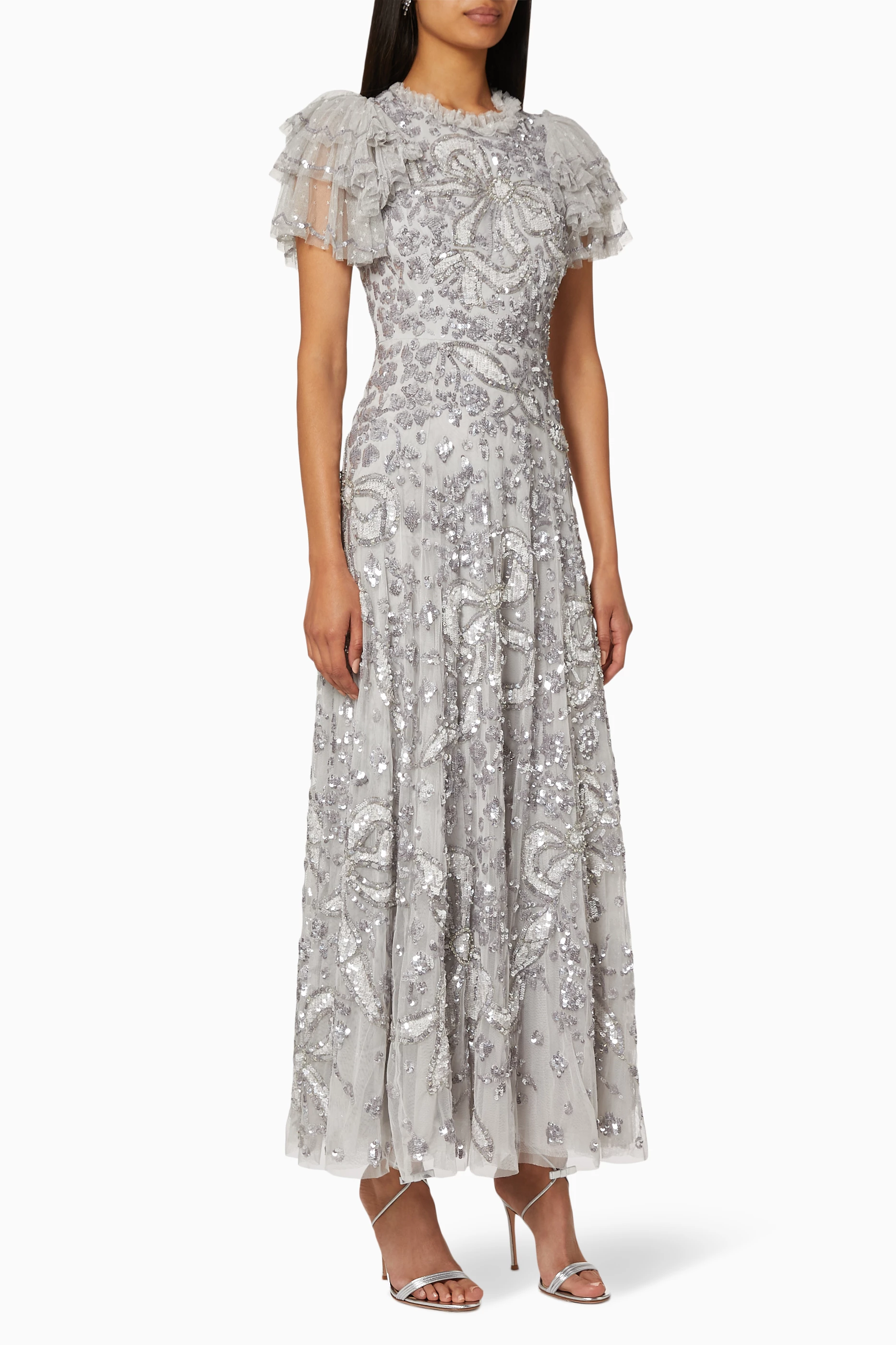 Buy Needle Thread Silver Shirley Sequin Embellished Gown for