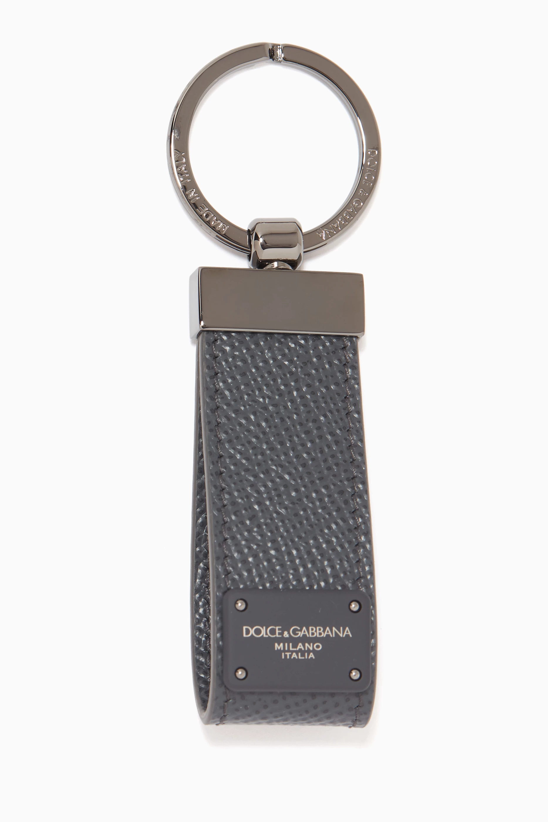 Buy Dolce Gabbana Grey Key Ring in Dauphine Leather for Men in