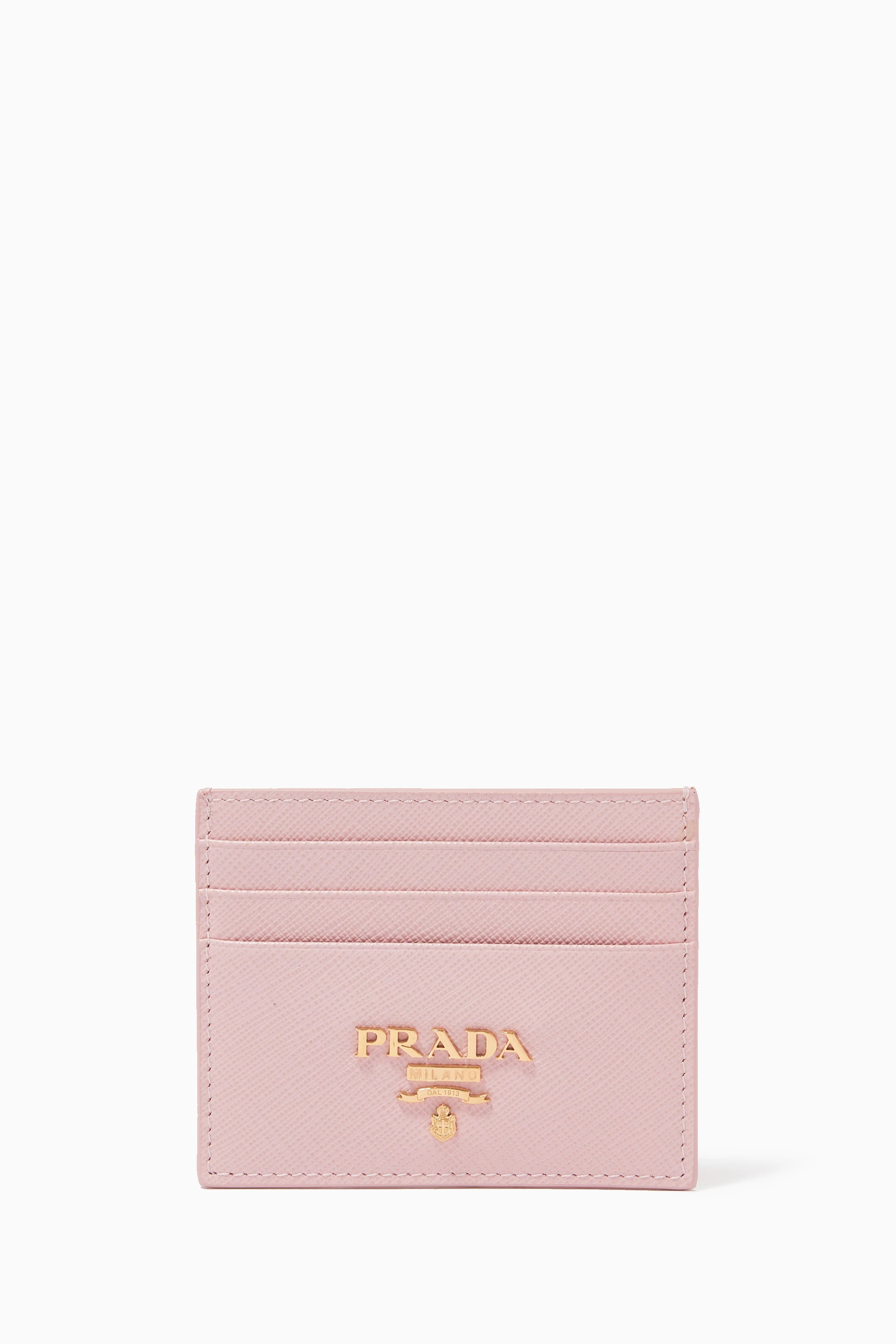 Shop Prada Pink Logo Card Holder in Saffiano Leather for WOMEN | Ounass  Saudi Arabia