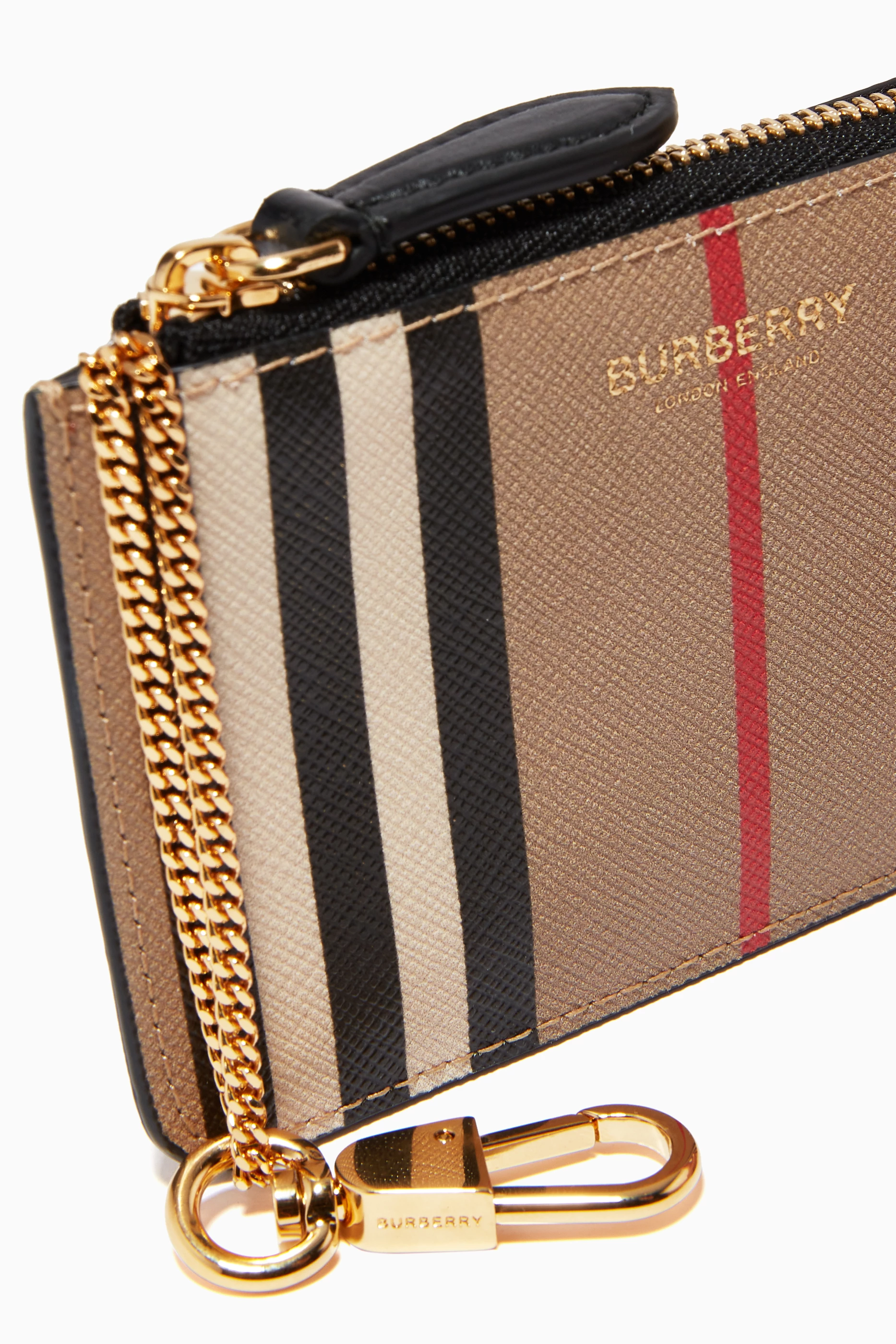 Buy Burberry Neutral Zip Coin Case in Icon Stripe E canvas for
