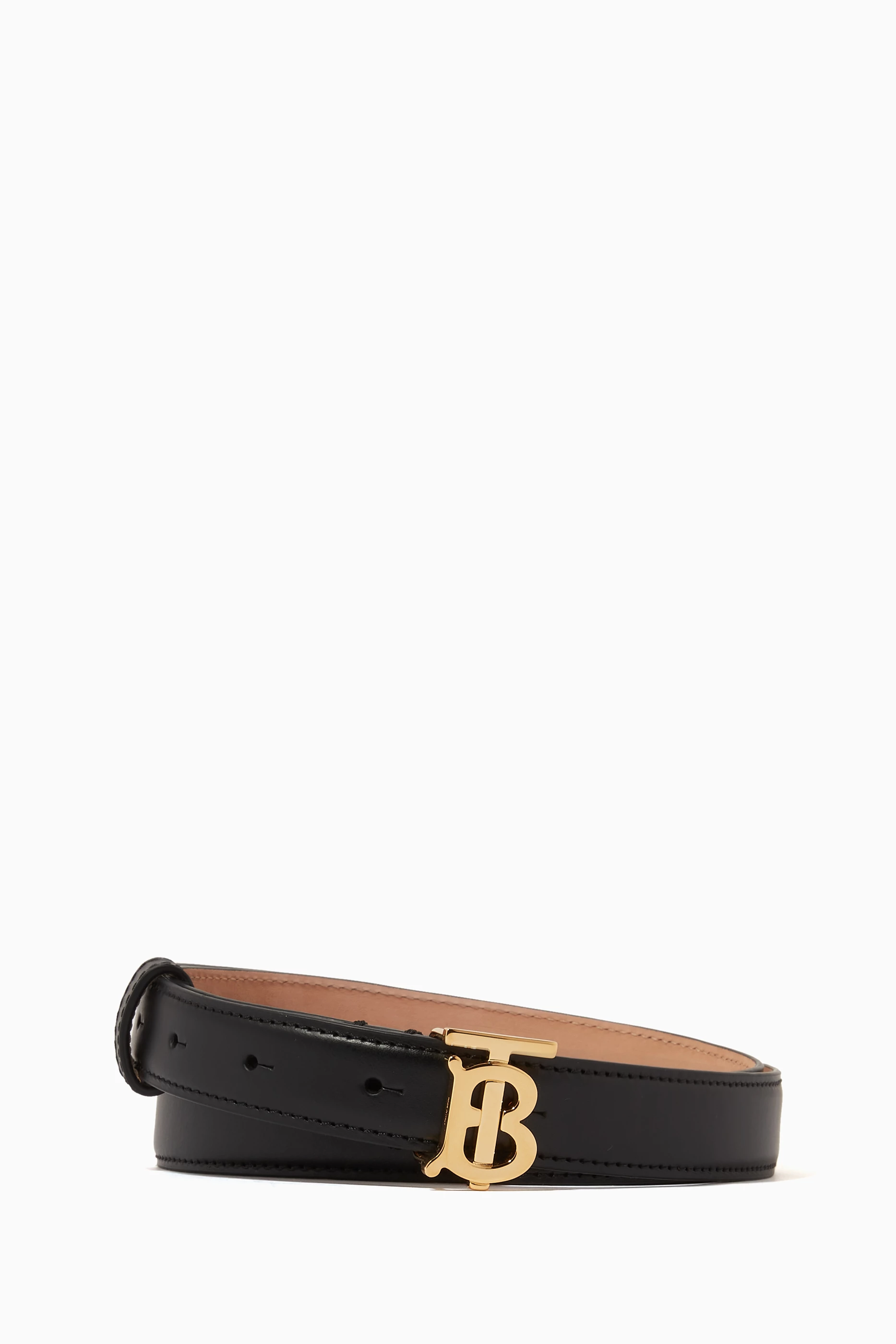 Buy Burberry Black Monogram Motif Belt in Leather for Women in