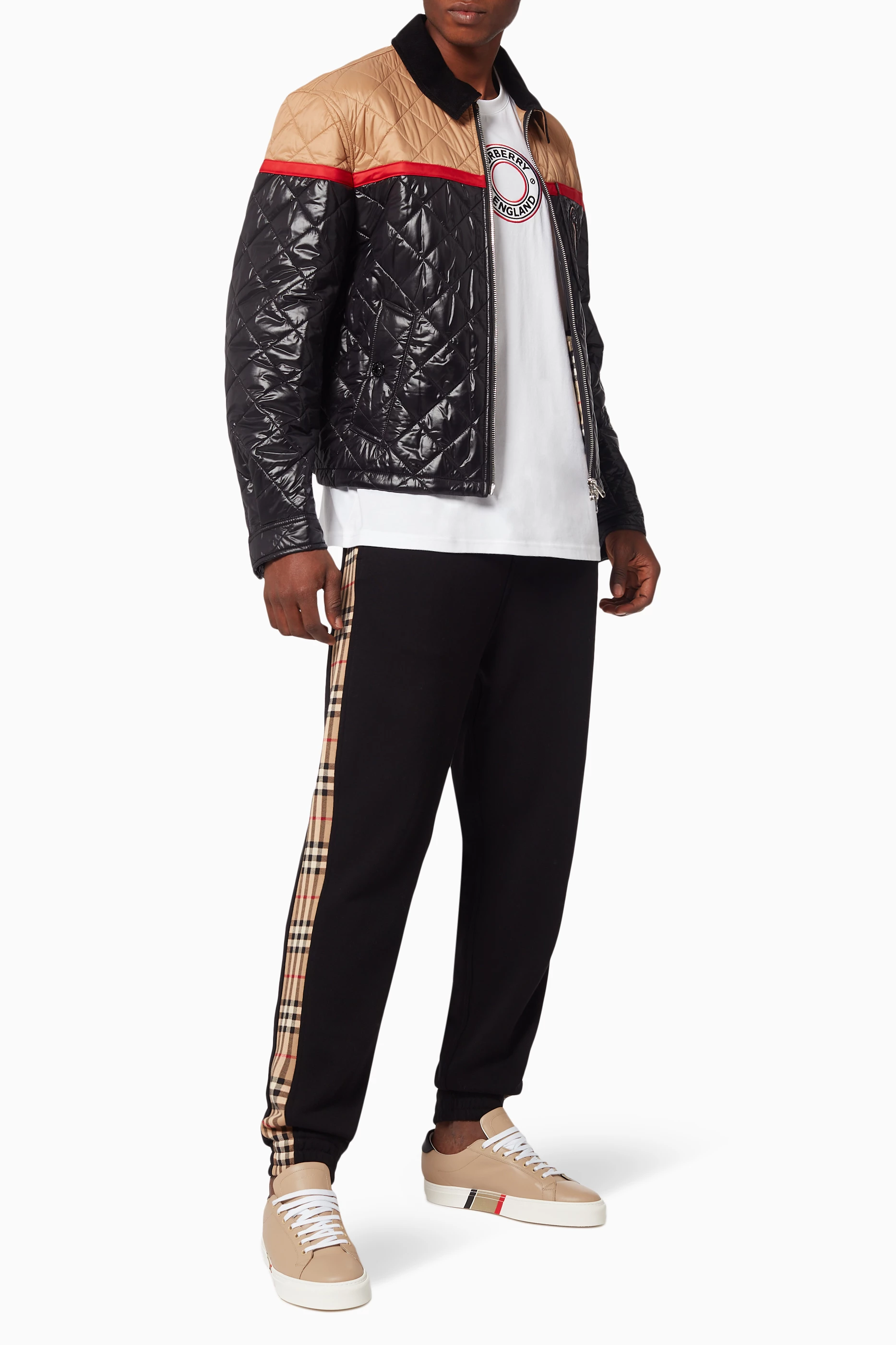 Buy Burberry Black Vintage Check Panel Cotton Jogging Pants for