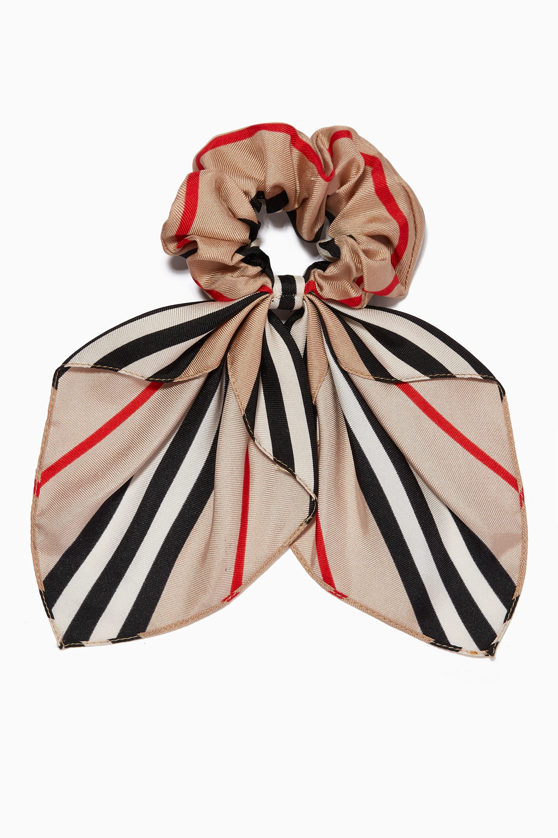 Buy Burberry Neutral Hair Tie in Icon Stripe Silk Twill for Girls
