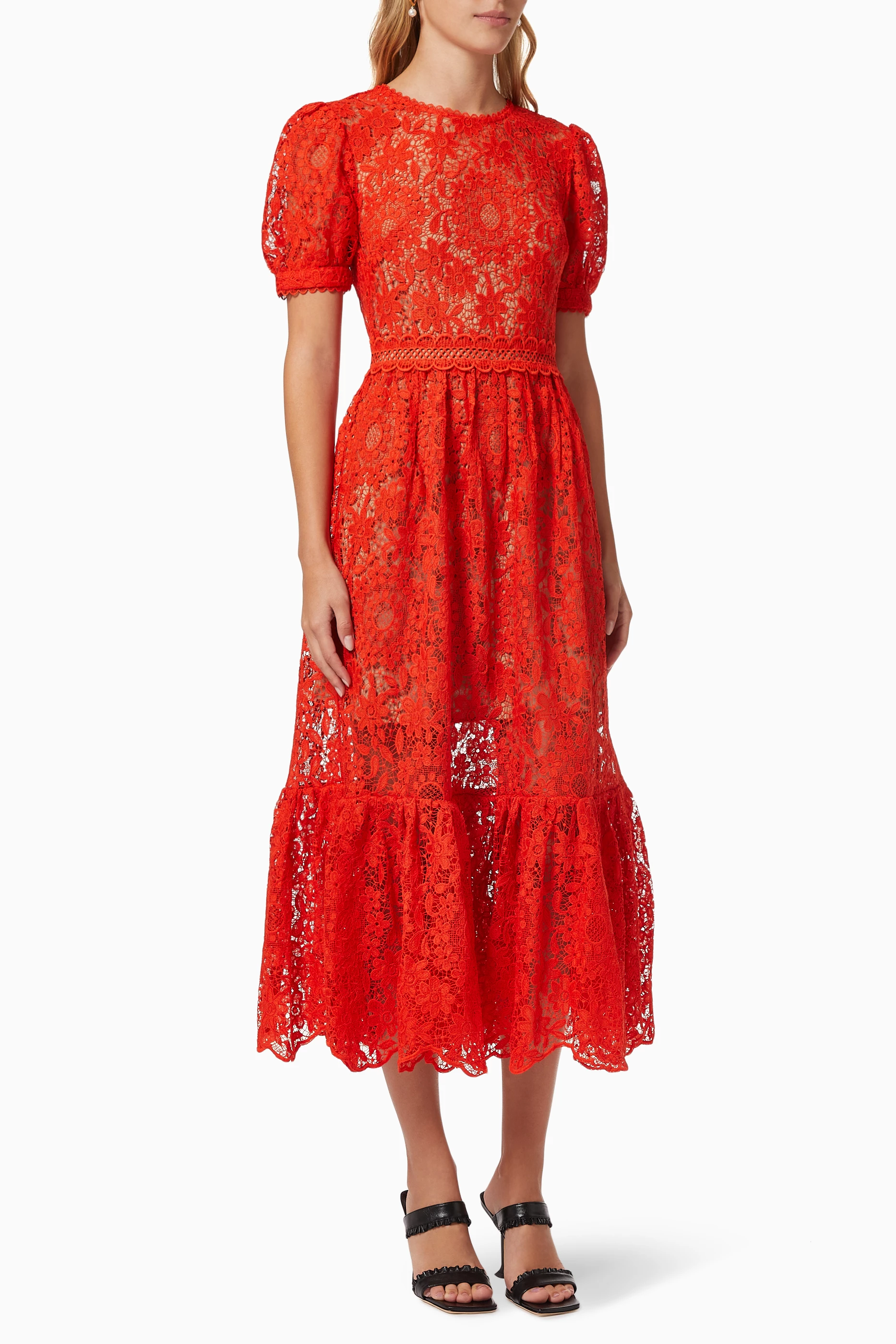 Self portrait red new arrivals lace midi dress