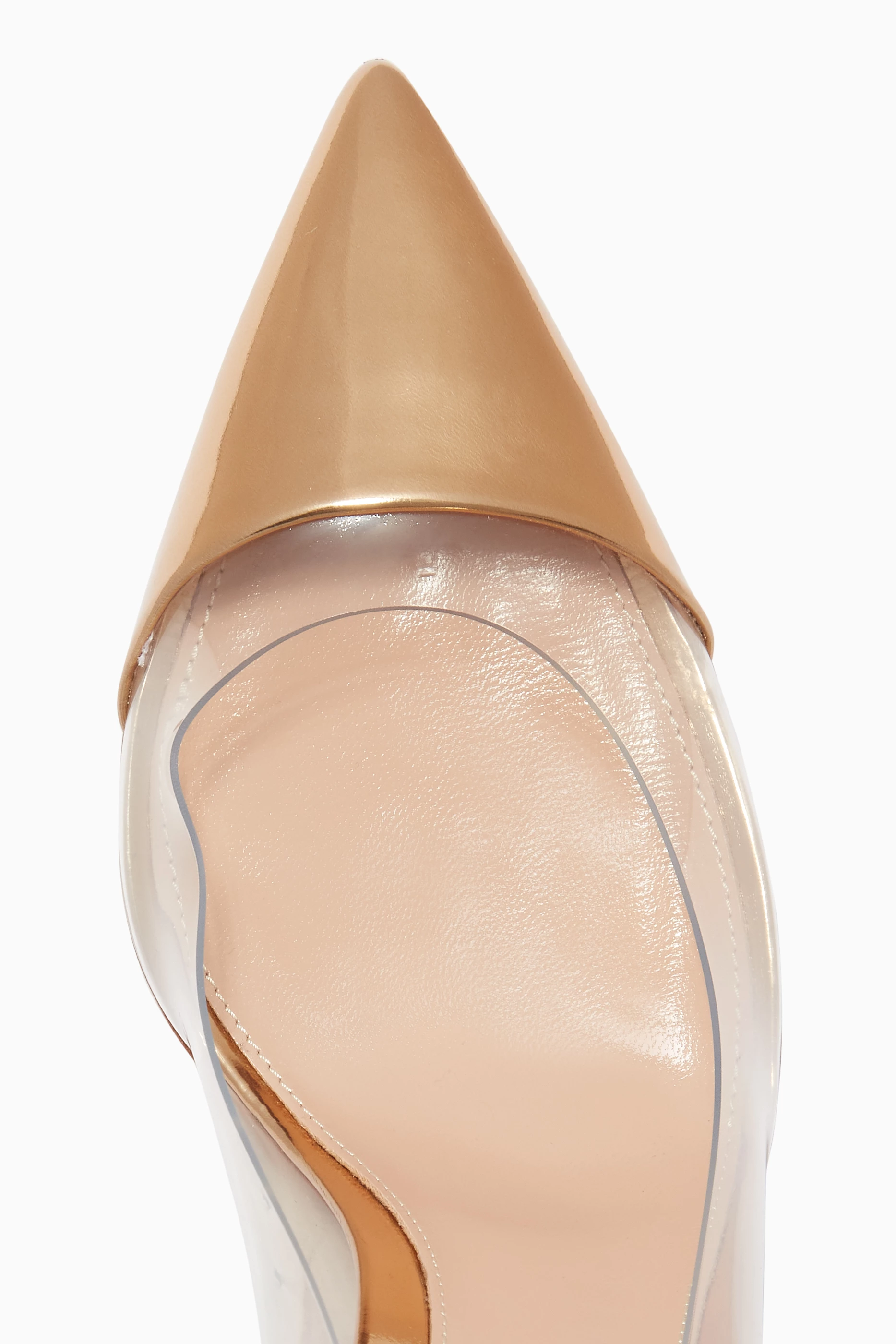 Buy Gianvito Rossi Gold Plexi 105 Pumps in Metallic Leather
