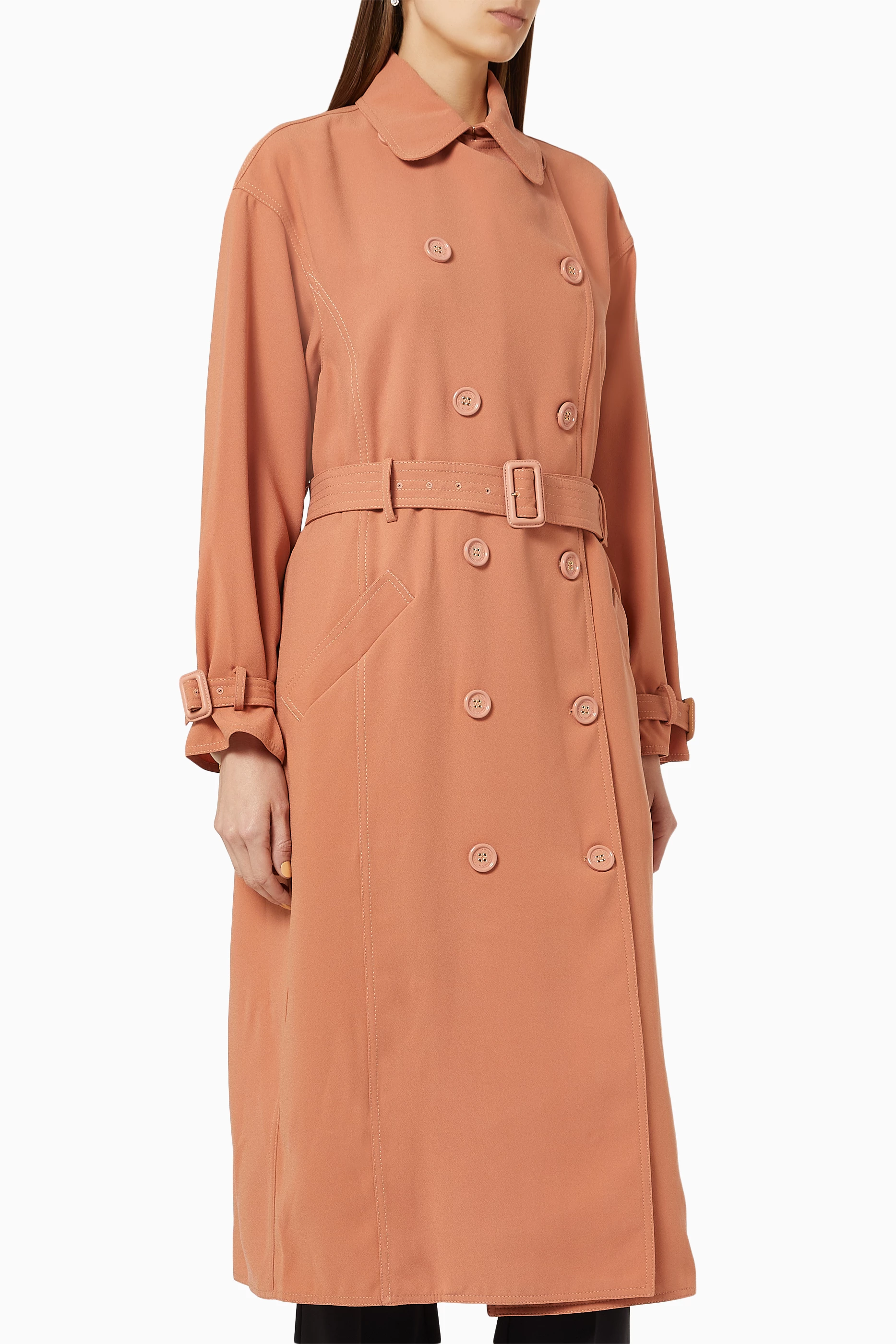 Buy Elisabetta Franchi Rose Gold Trench Coat in Ottoman Knit