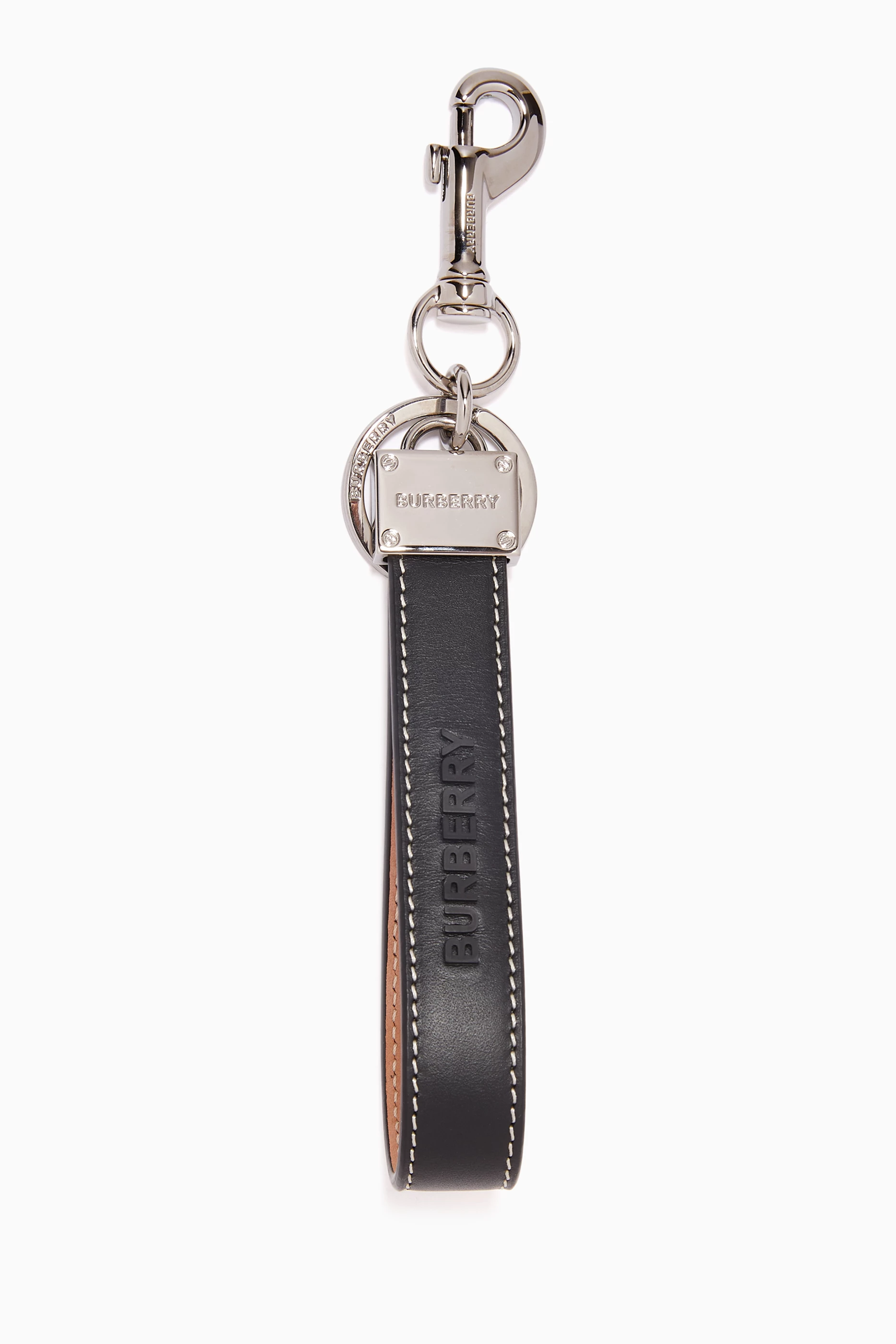 Buy Burberry Black Loop Charm Key Ring in Leather for Men in Saudi