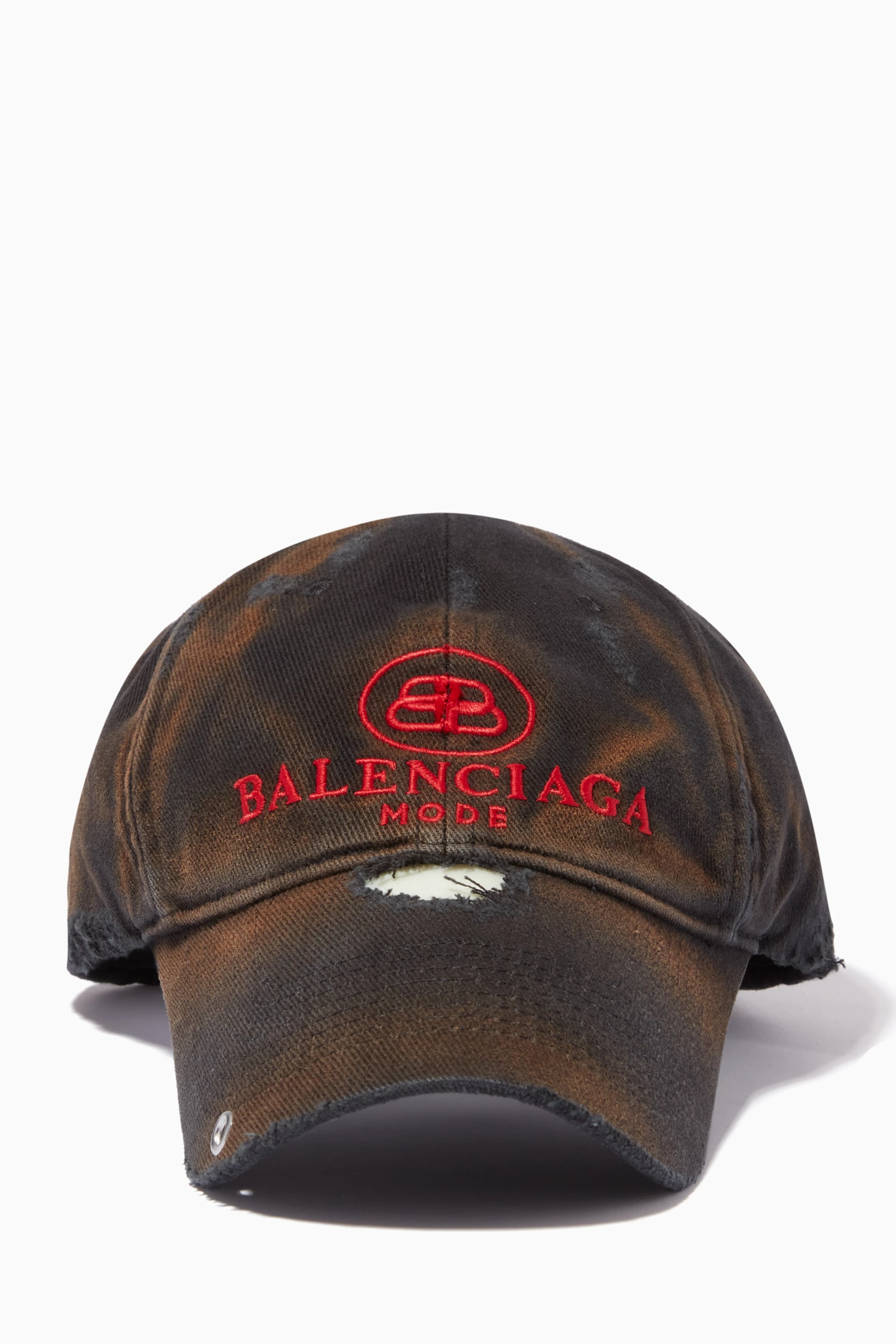 Buy Balenciaga Black BB Mode Destroyed Piercing Cap in Cotton for