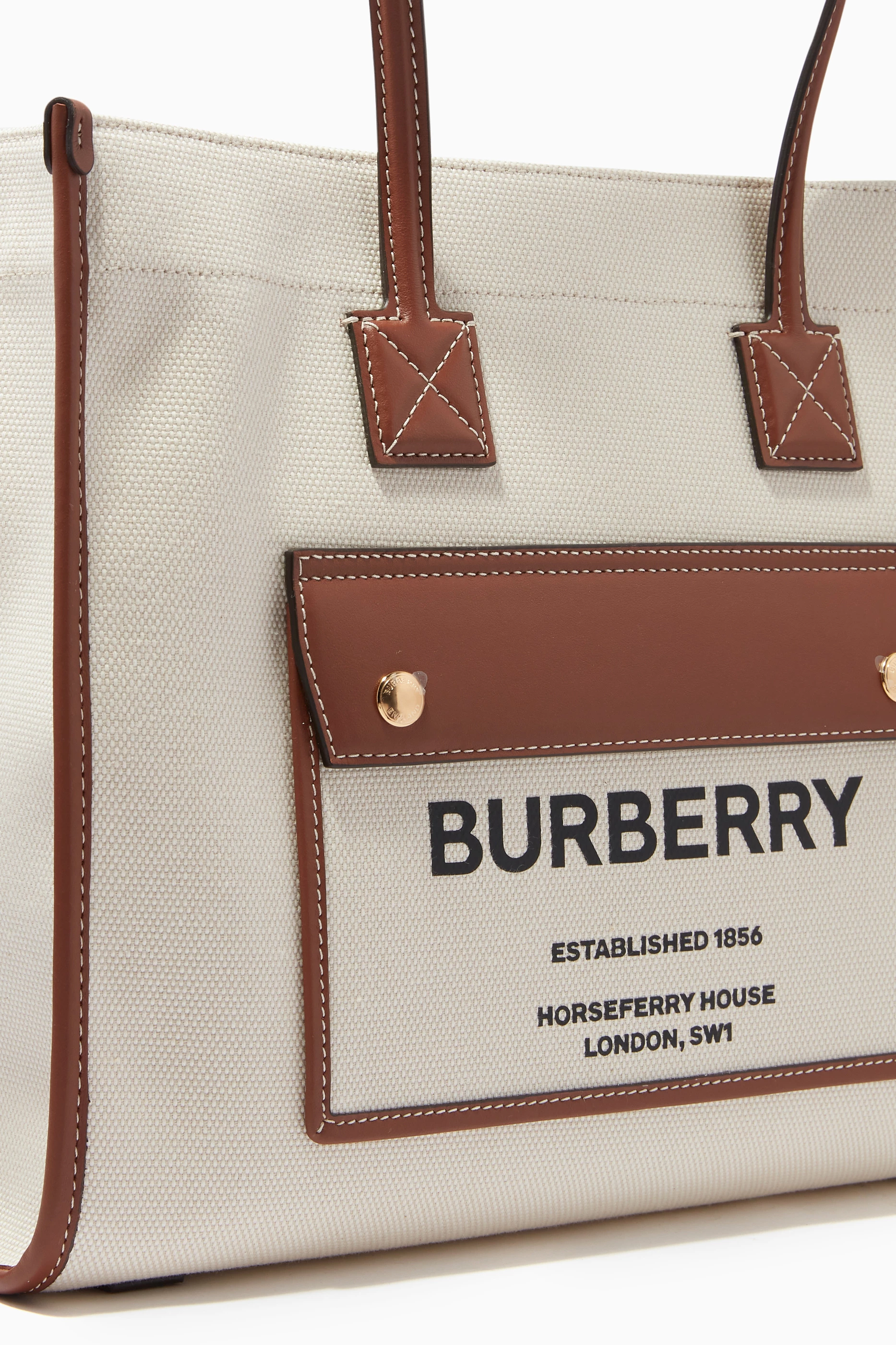 Burberry canvas and on sale leather tote bag