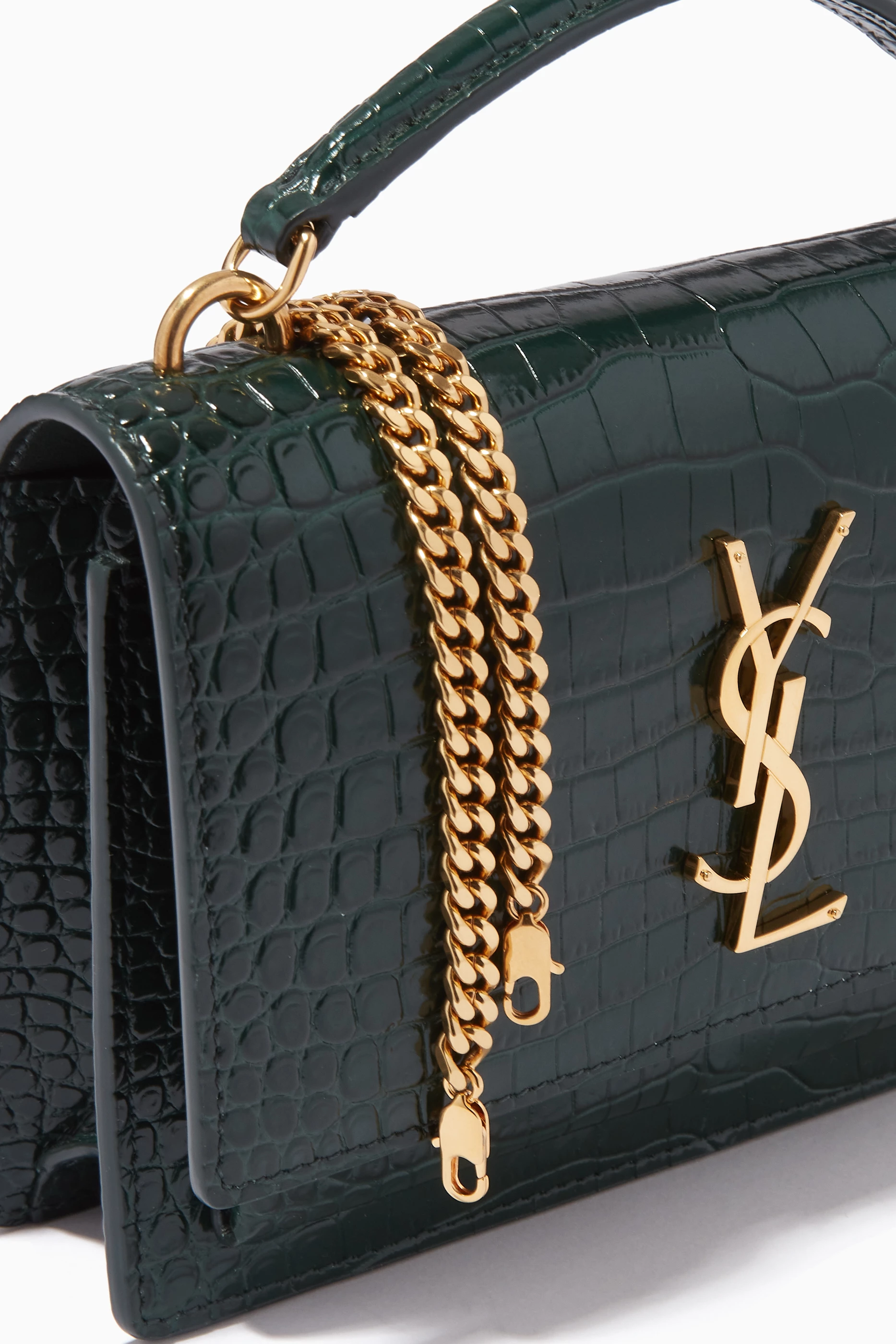 Ysl sunset chain wallet clearance in crocodile embossed shiny leather