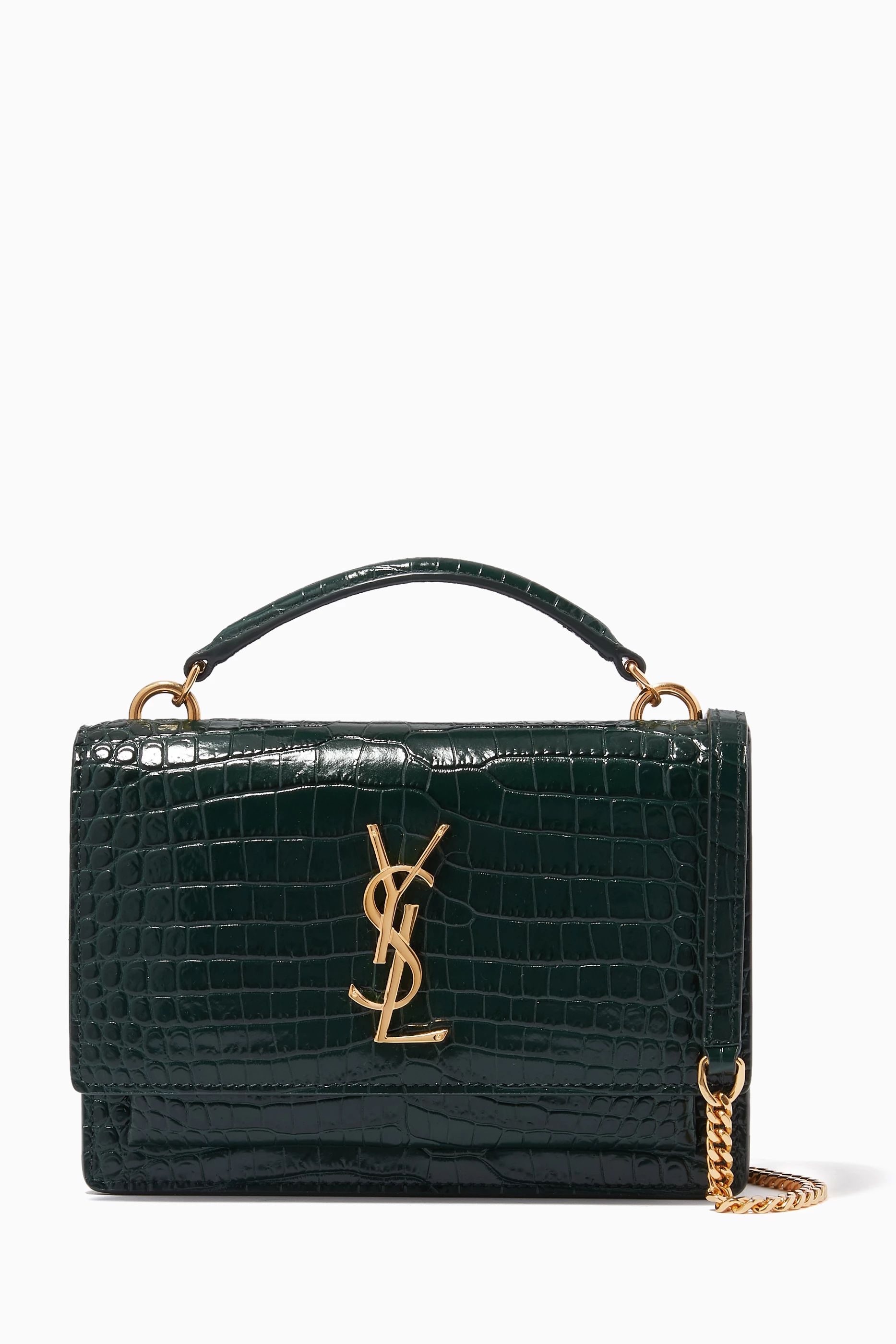 Sunset chain wallet in on sale crocodile embossed shiny leather