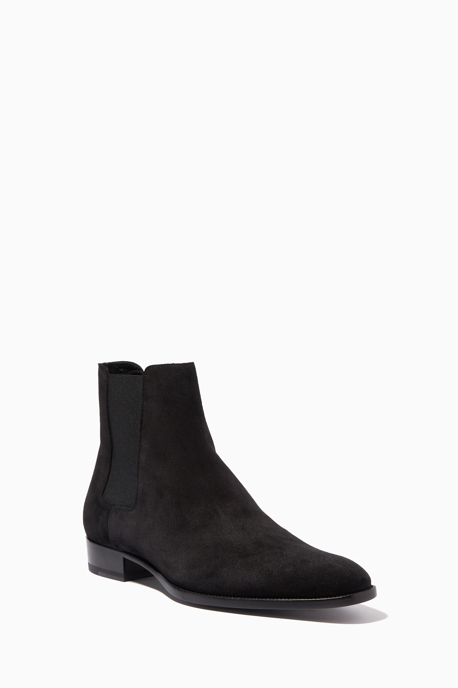 Buy SAINT LAURENT Black Wyatt Chelsea Boots in Suede for Men in