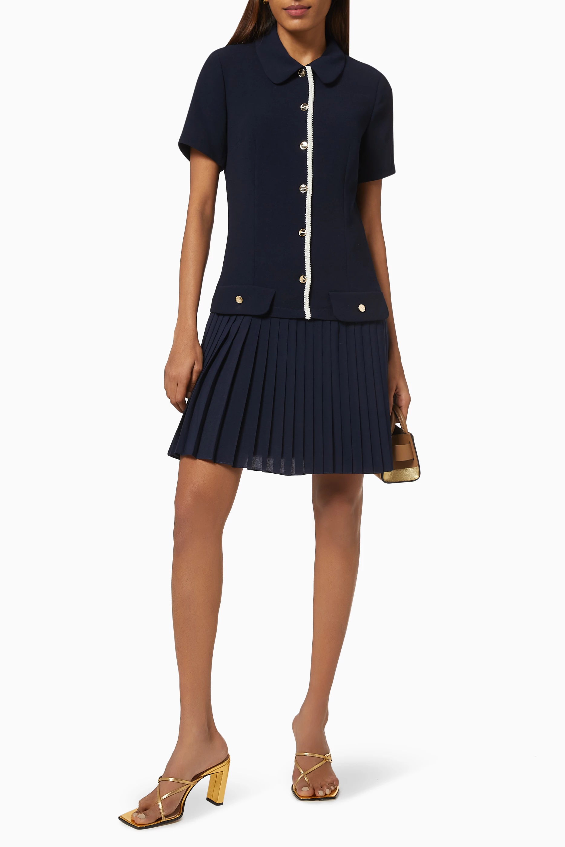 Short dress with deals pleated skirt bottom sandro