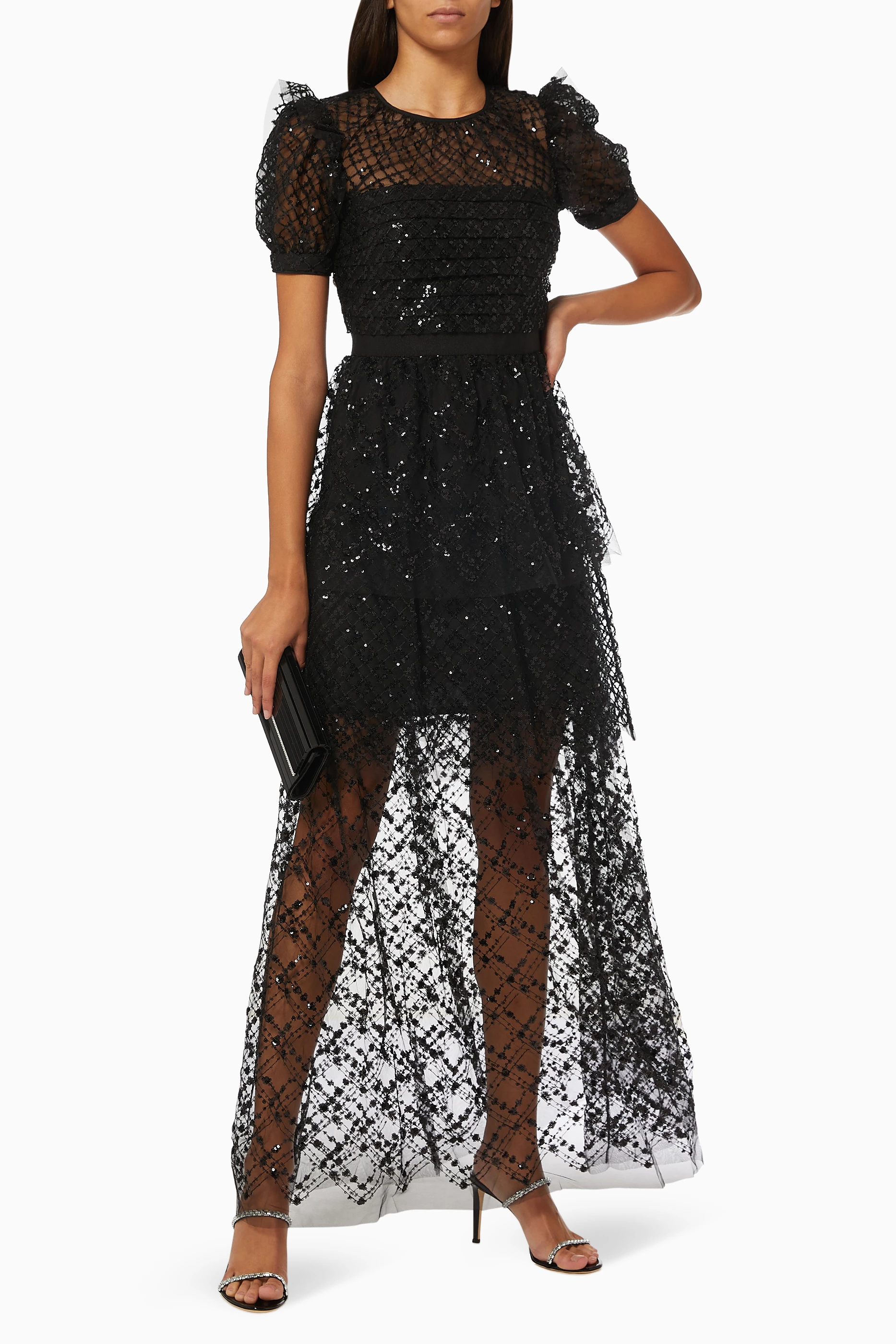 Tiered sequin midi dress self portrait discount