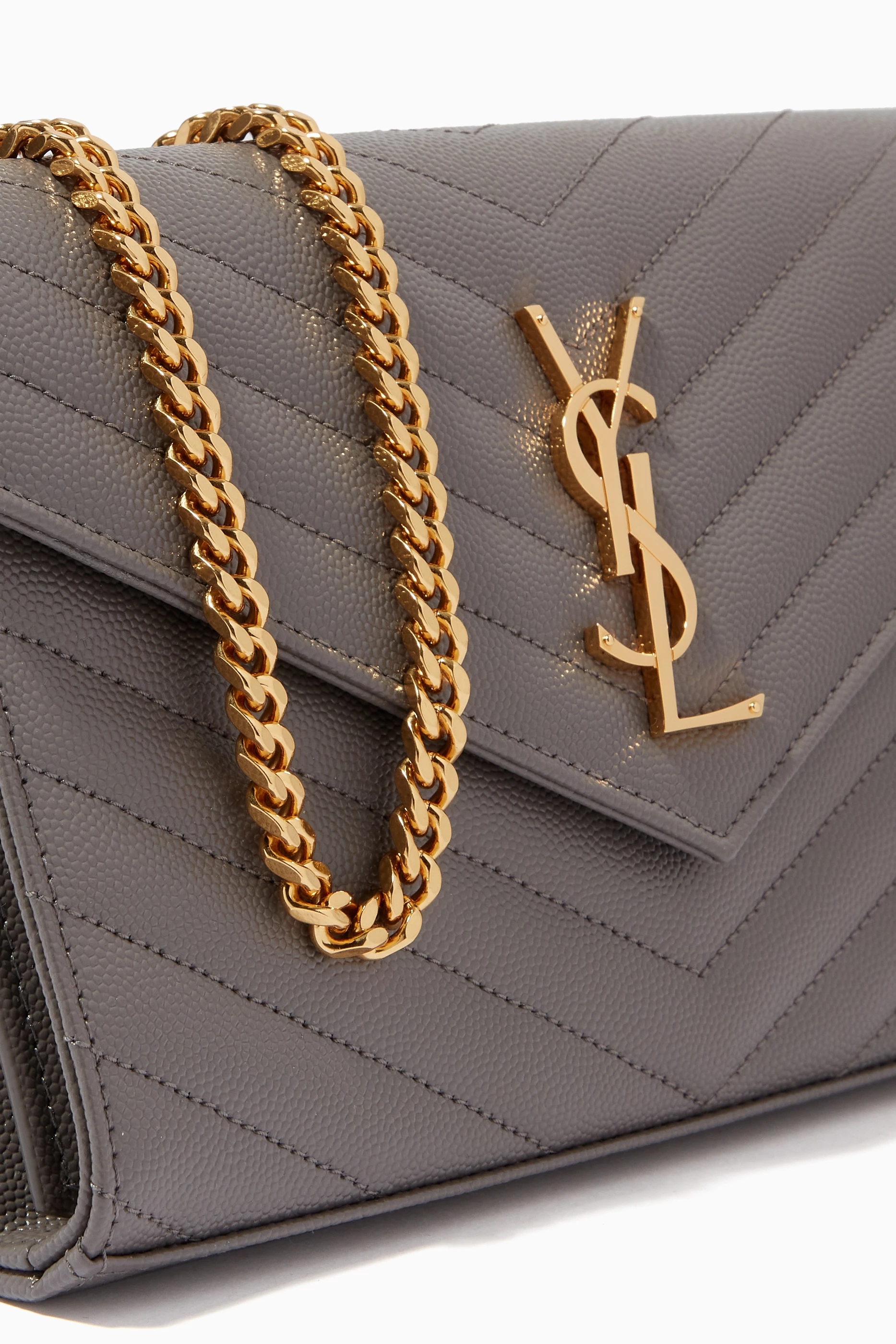 Buy SAINT LAURENT Grey Cassandre Chain Wallet in Matelass Leather