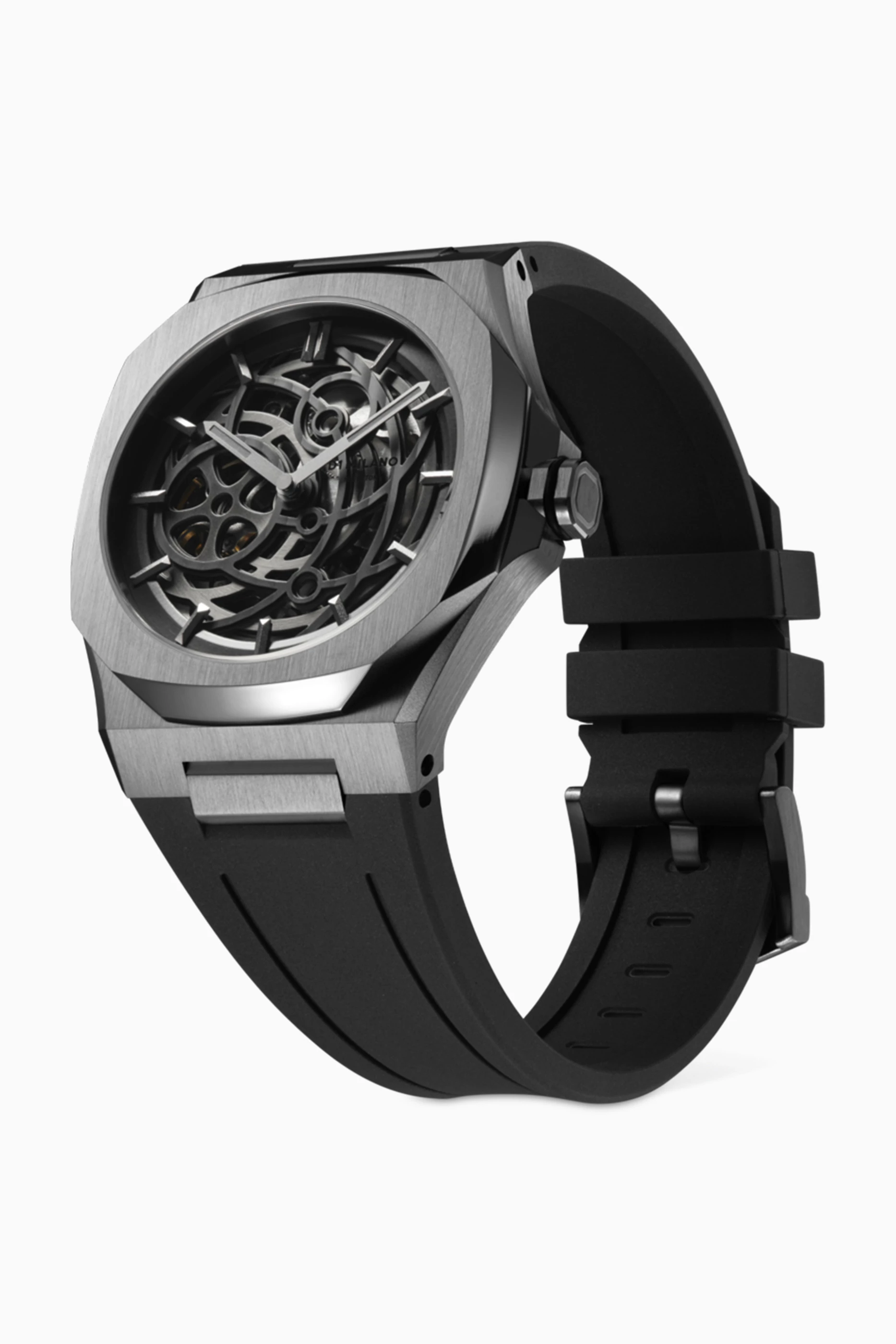 Buy D1 Milano Black Skeleton Rubber Watch 41.5mm for Men in Saudi