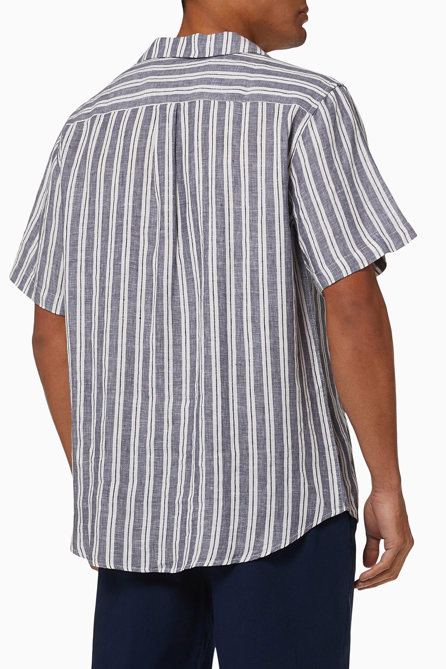 Buy Les Deux Blue Leland Shirt in Stripe Linen for MEN in Saudi