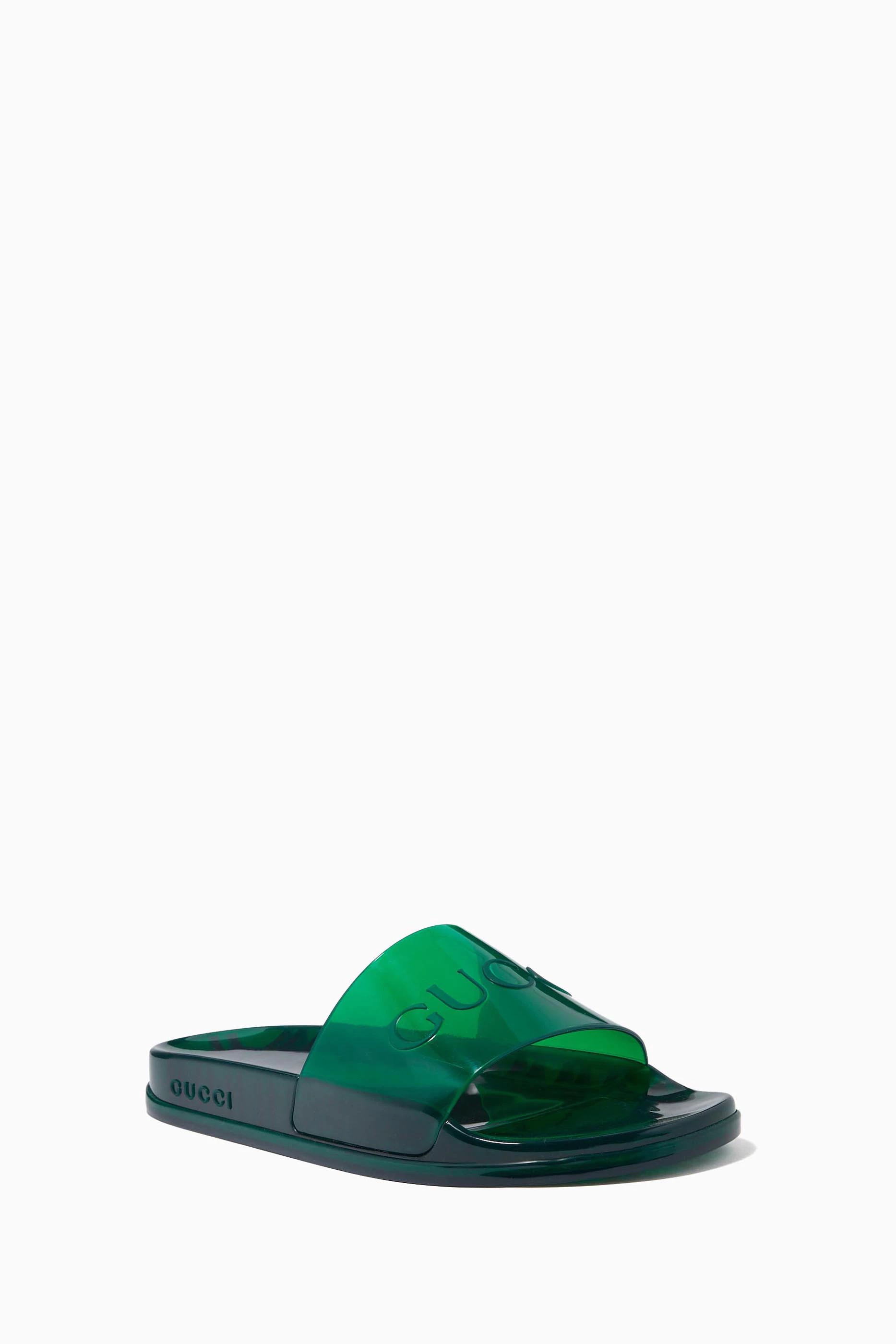 Buy Gucci Green Logo Slide Sandals in Rubber for Men in Saudi Ounass