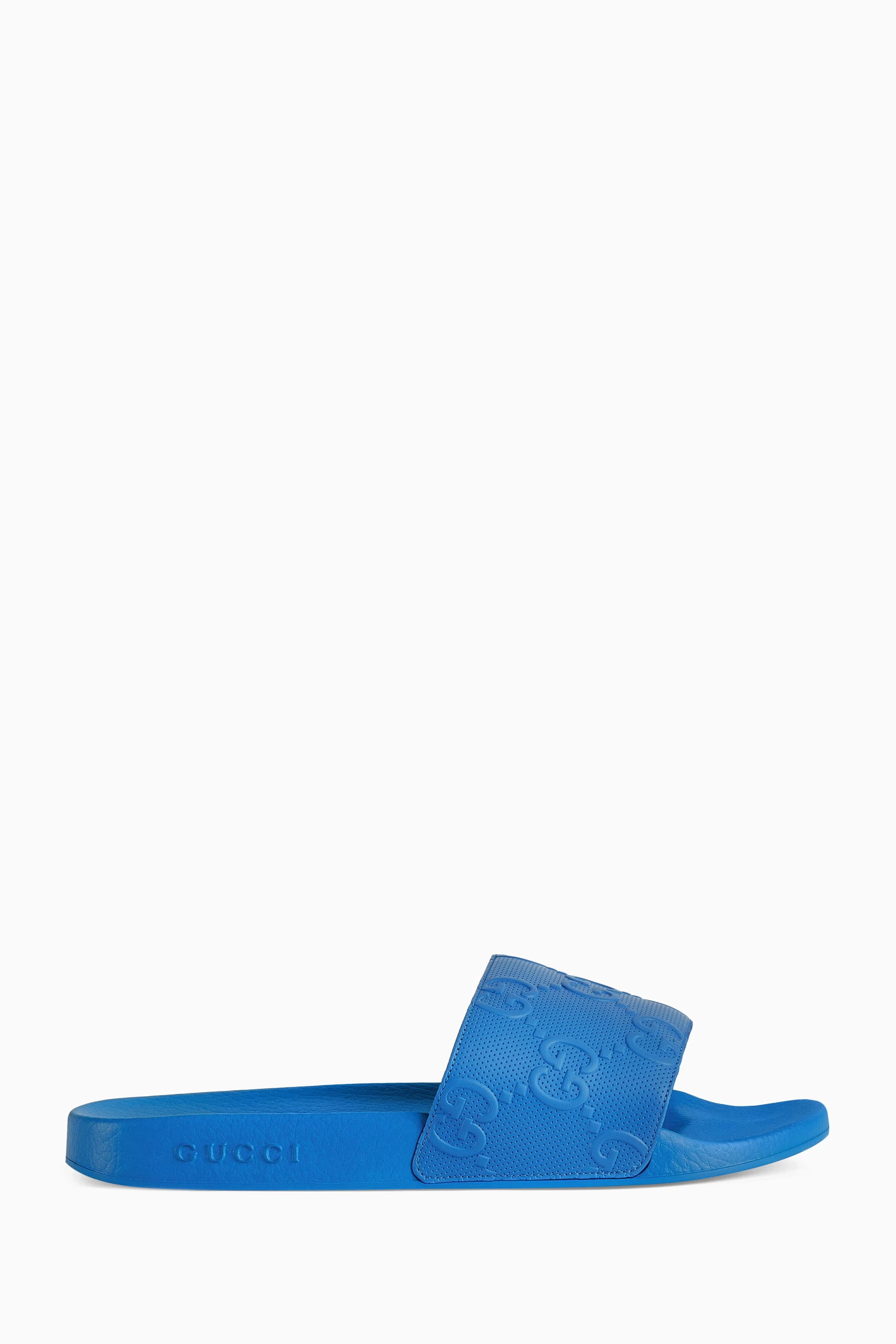 Blue gucci slides best sale