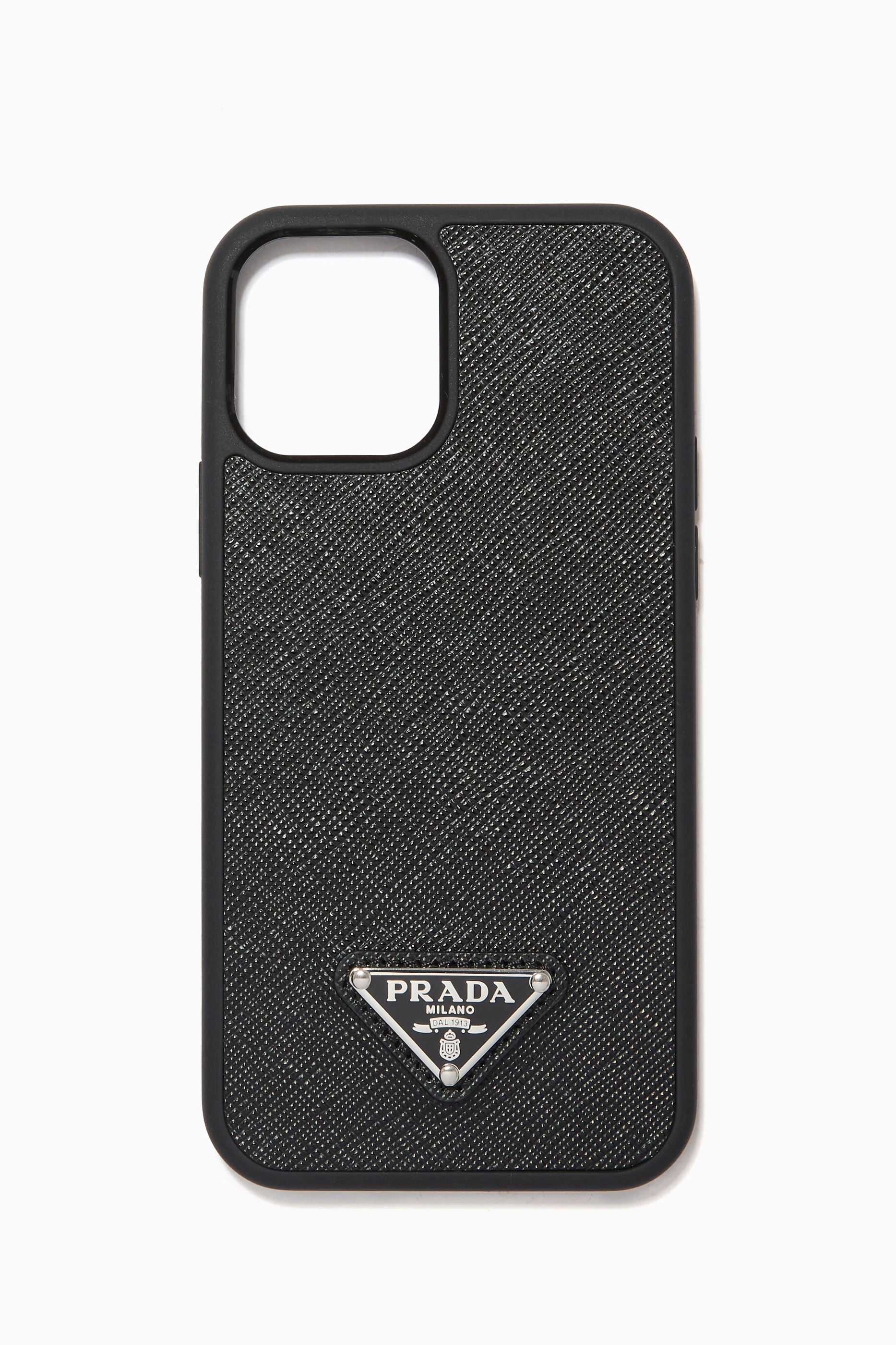 Buy Prada Black iPhone 12 12 Pro Case in Saffiano Leather for Men