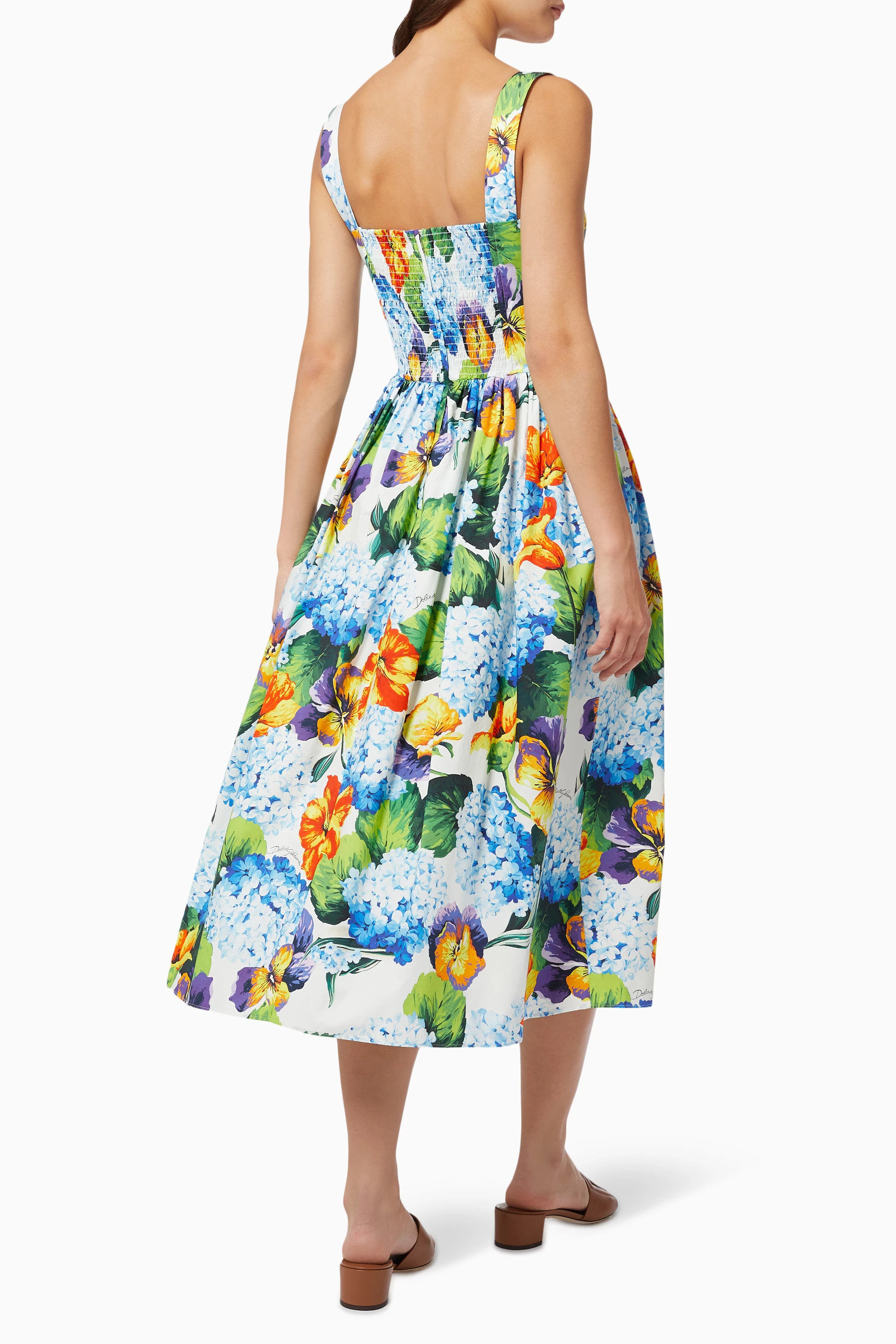Buy Dolce Gabbana Blue Hydrangea Corset Midi Dress in Cotton