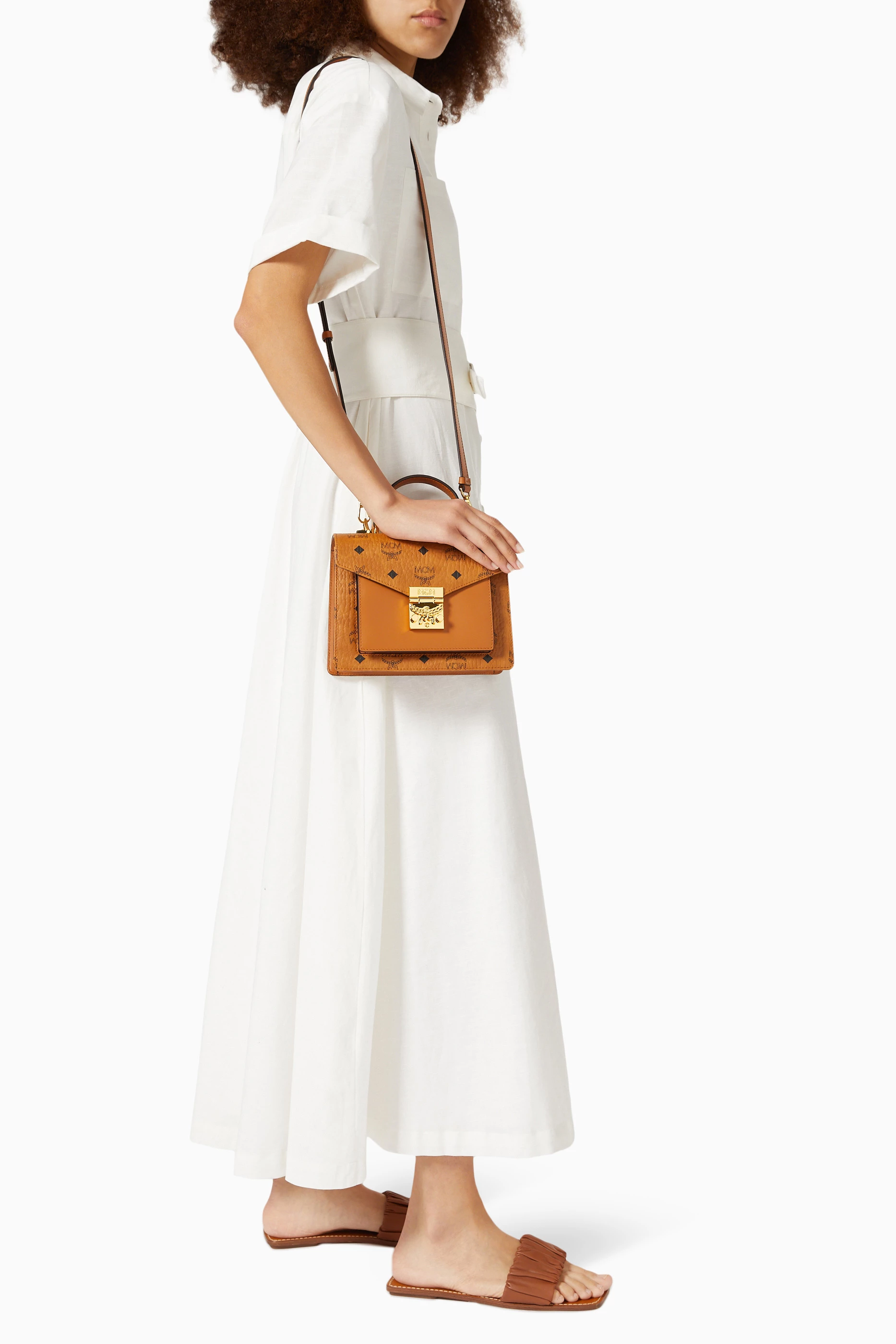 Buy MCM Brown Small Patricia Satchel in Visetos for Women in Saudi