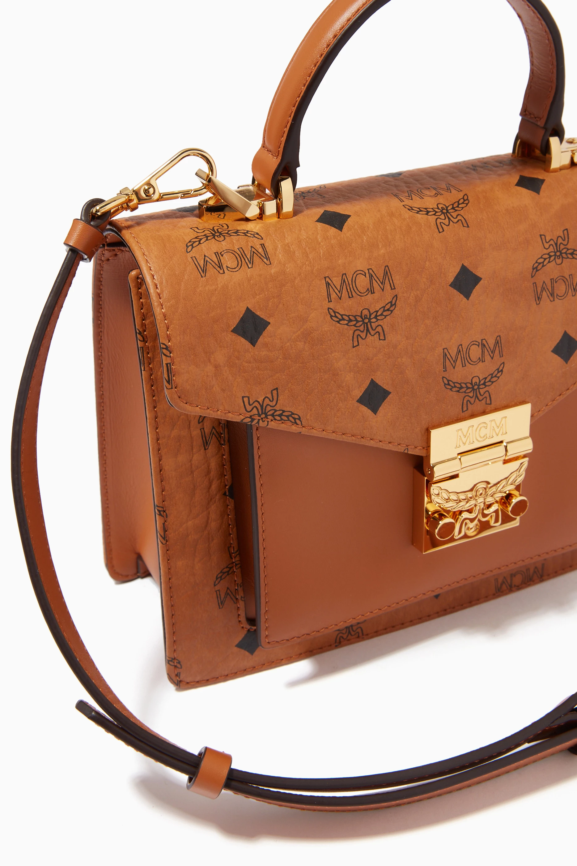 Buy MCM Brown Small Patricia Satchel in Visetos for Women in Saudi