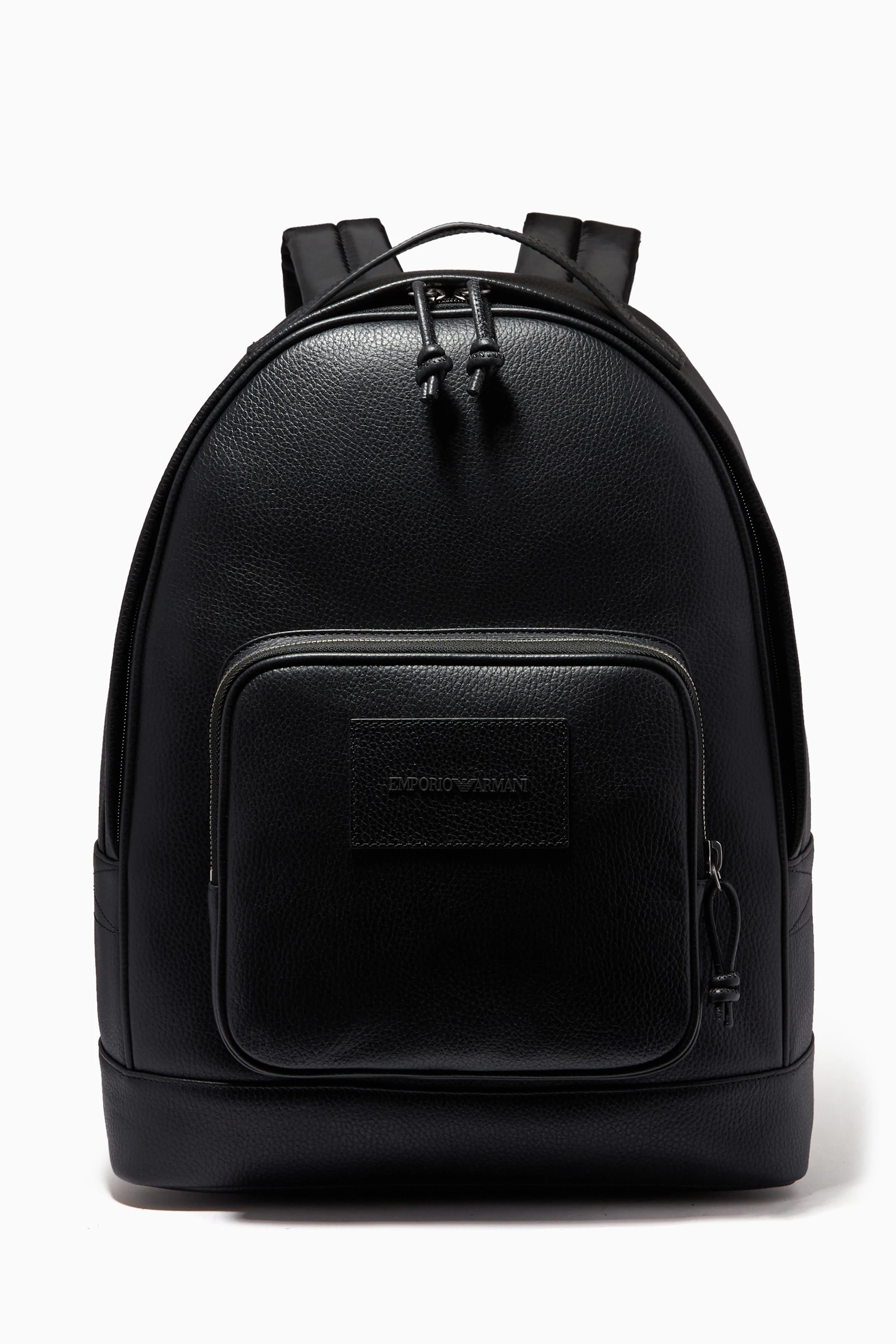 Buy Emporio Armani Black EA Business Backpack in Tumbled Leather