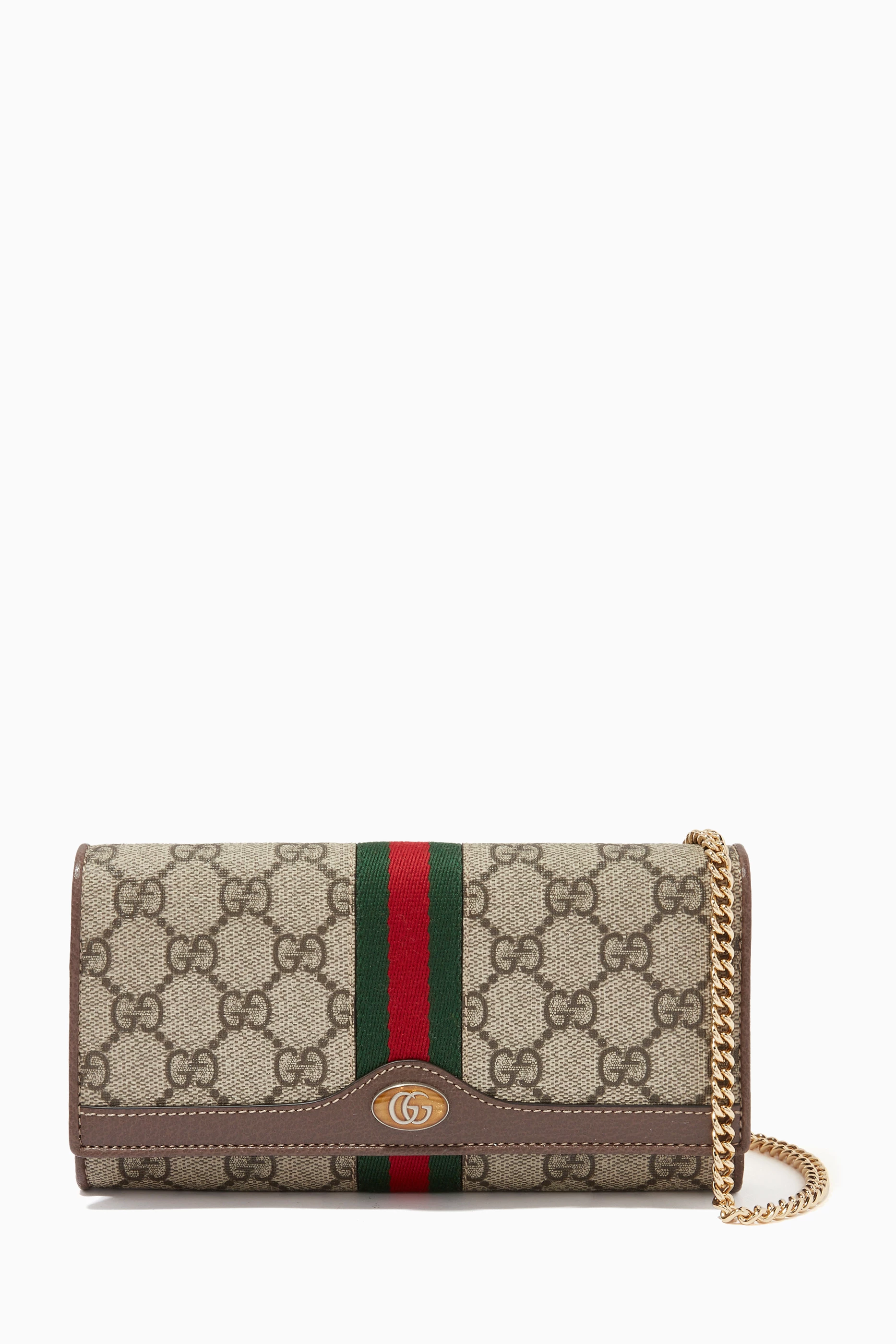Buy Gucci Brown Ophidia Chain Wallet in GG Supreme Canvas for
