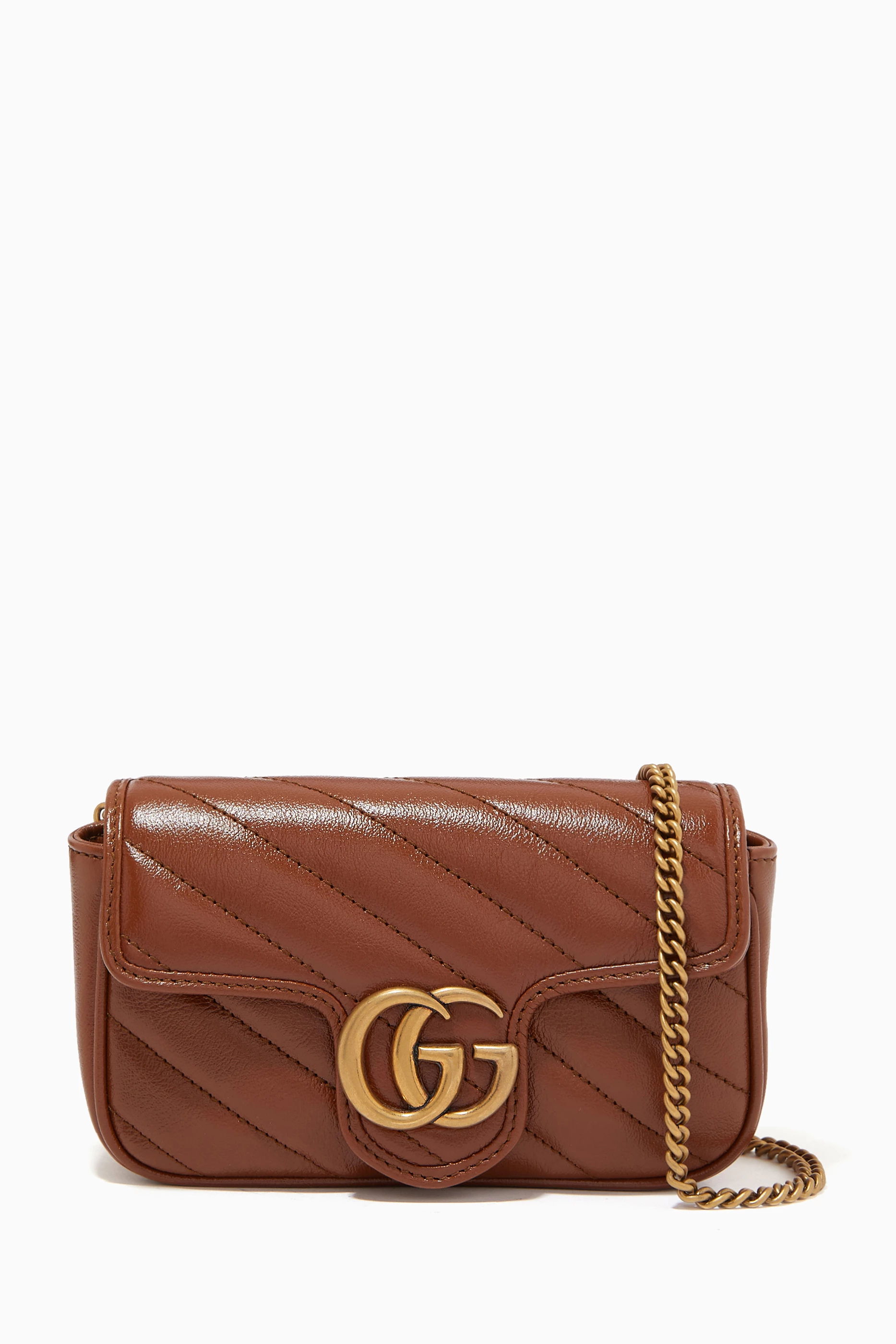 Buy Gucci Brown Super Mini GG Marmont Bag in Diagonal Matelass