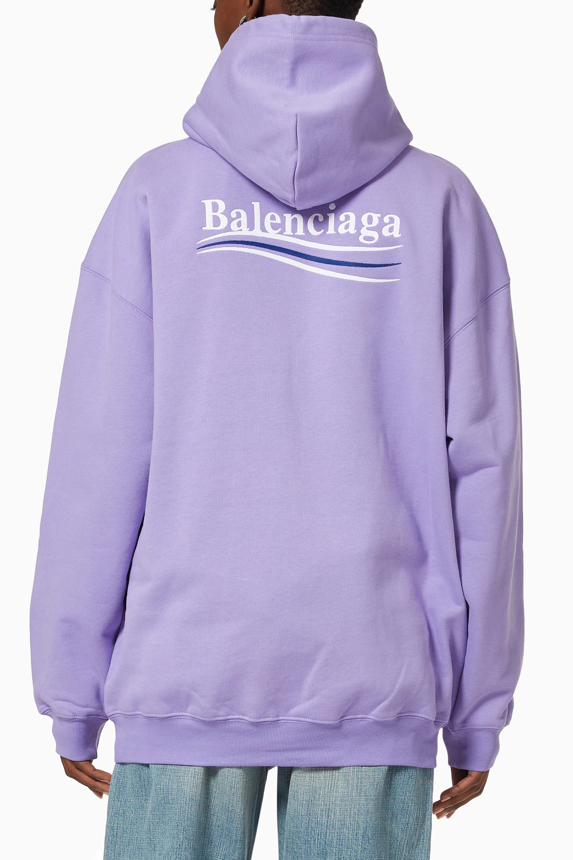Buy Balenciaga Purple Political Campaign Hoodie in Curly Cotton