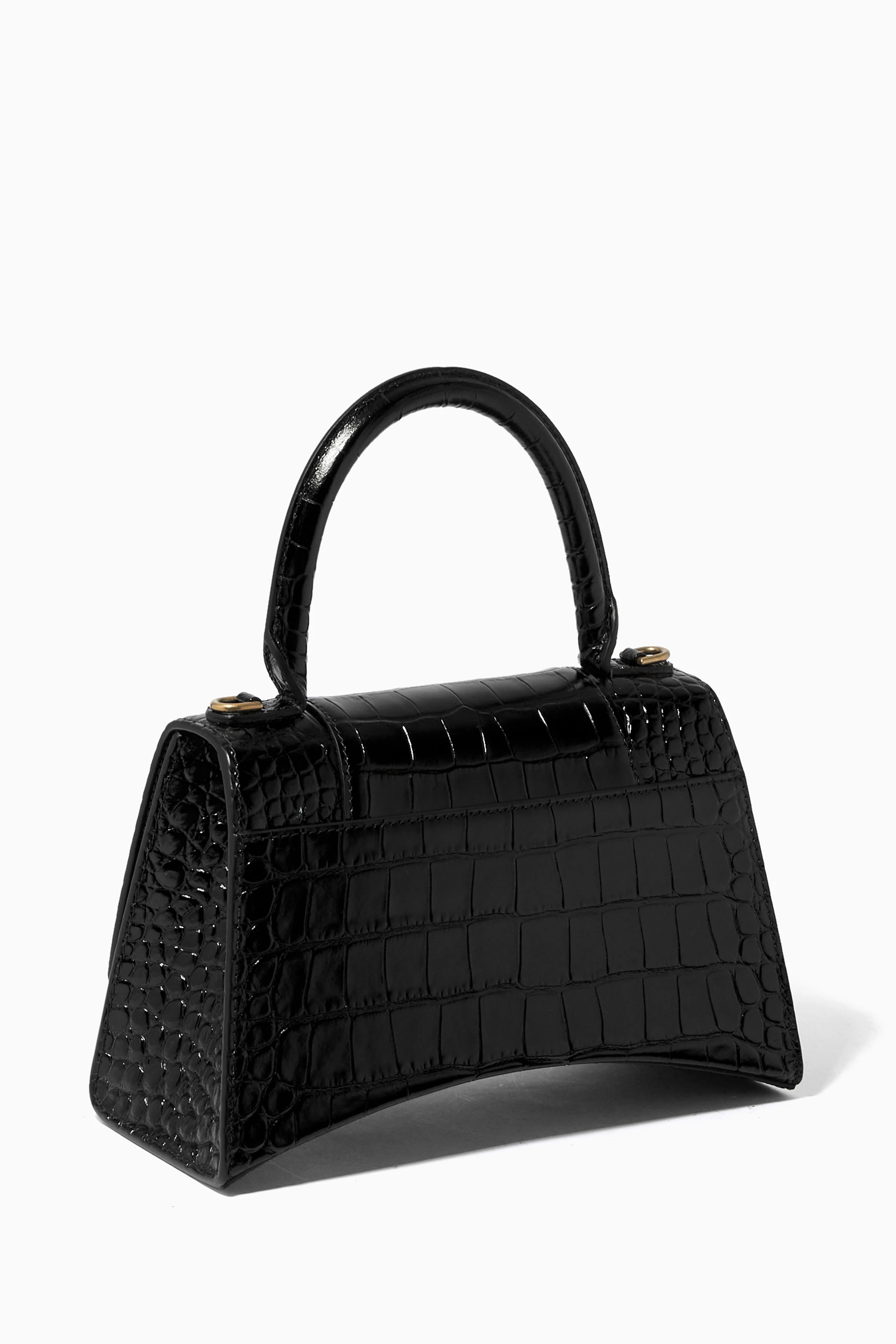 Buy Balenciaga Black Hourglass Small Top Handle Bag in Shiny