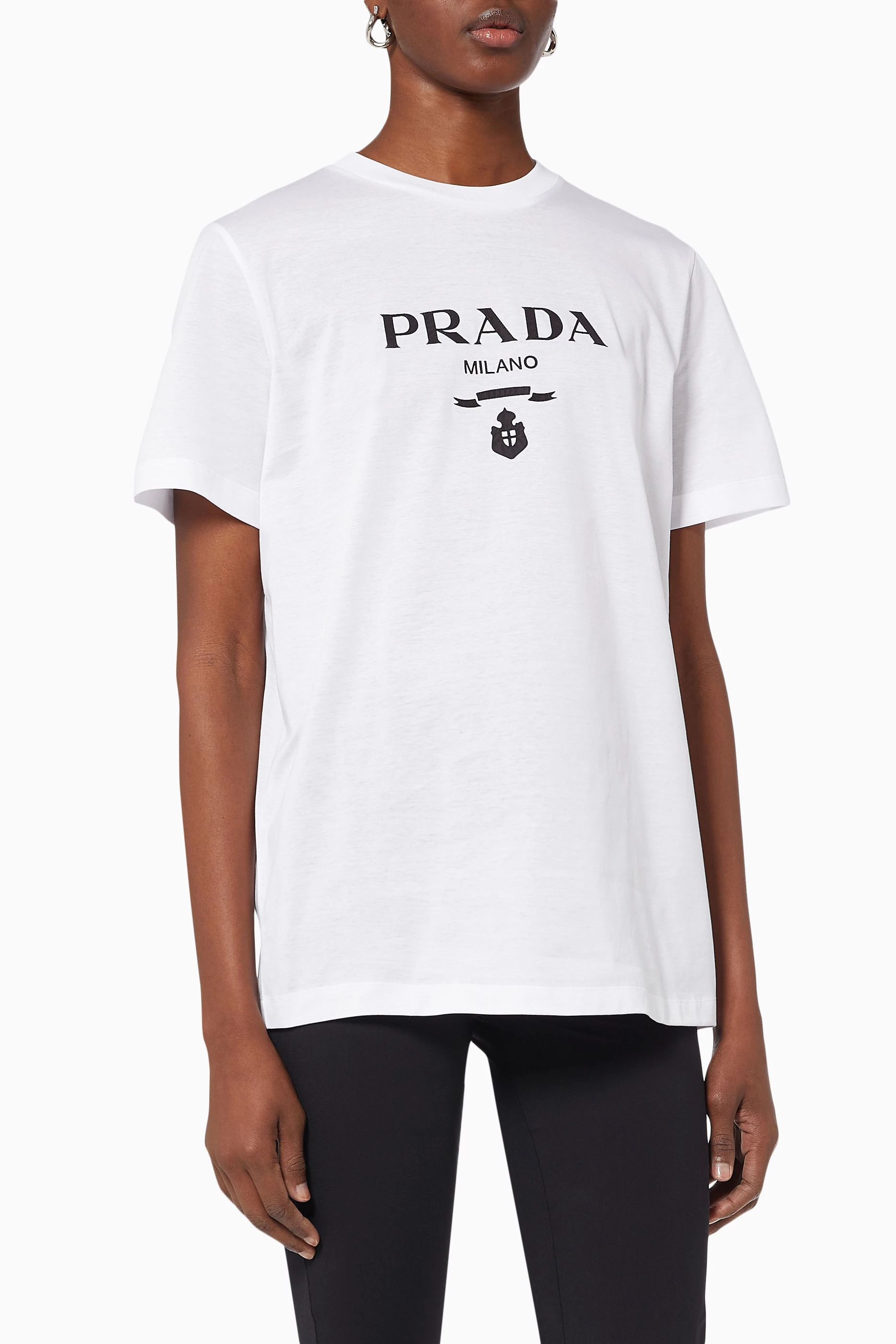 Buy Prada White Logo T-shirt in Cotton Jersey for Women in Saudi
