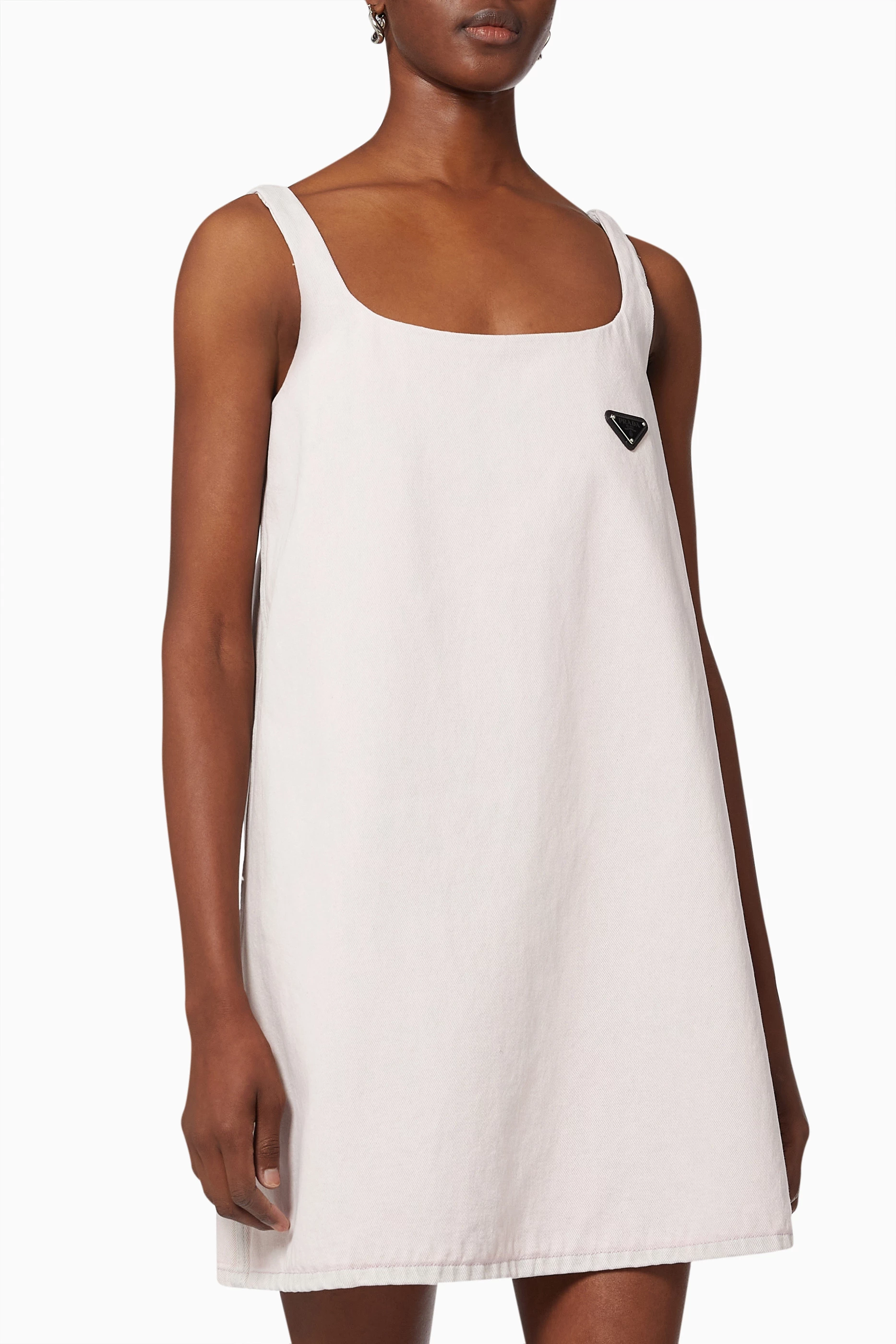 Buy Prada Pink Triangle Logo Mini Dress in Cotton Denim for Women