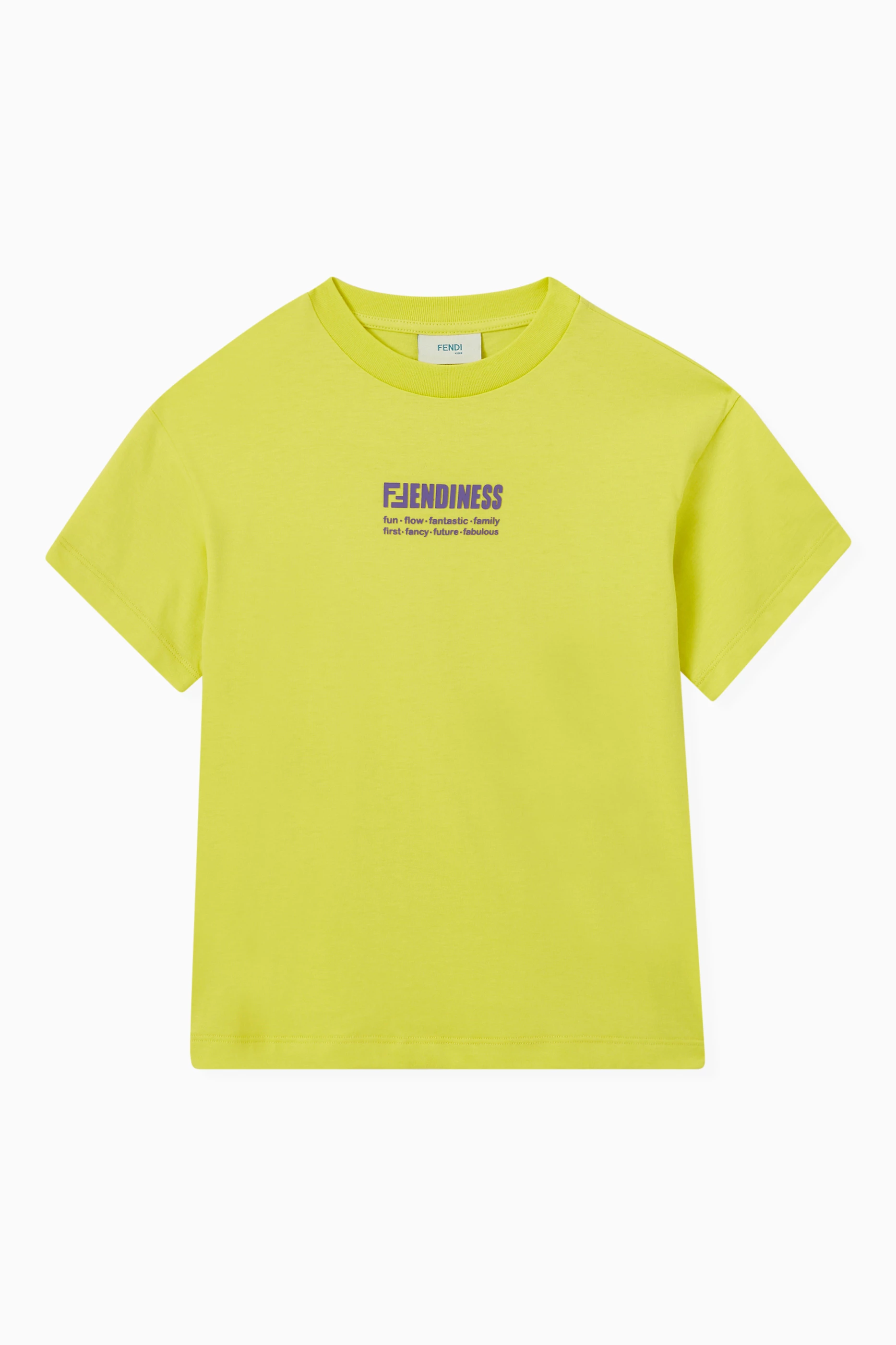 Buy Fendi Yellow Fendiness Print T shirt in Cotton for Girls in