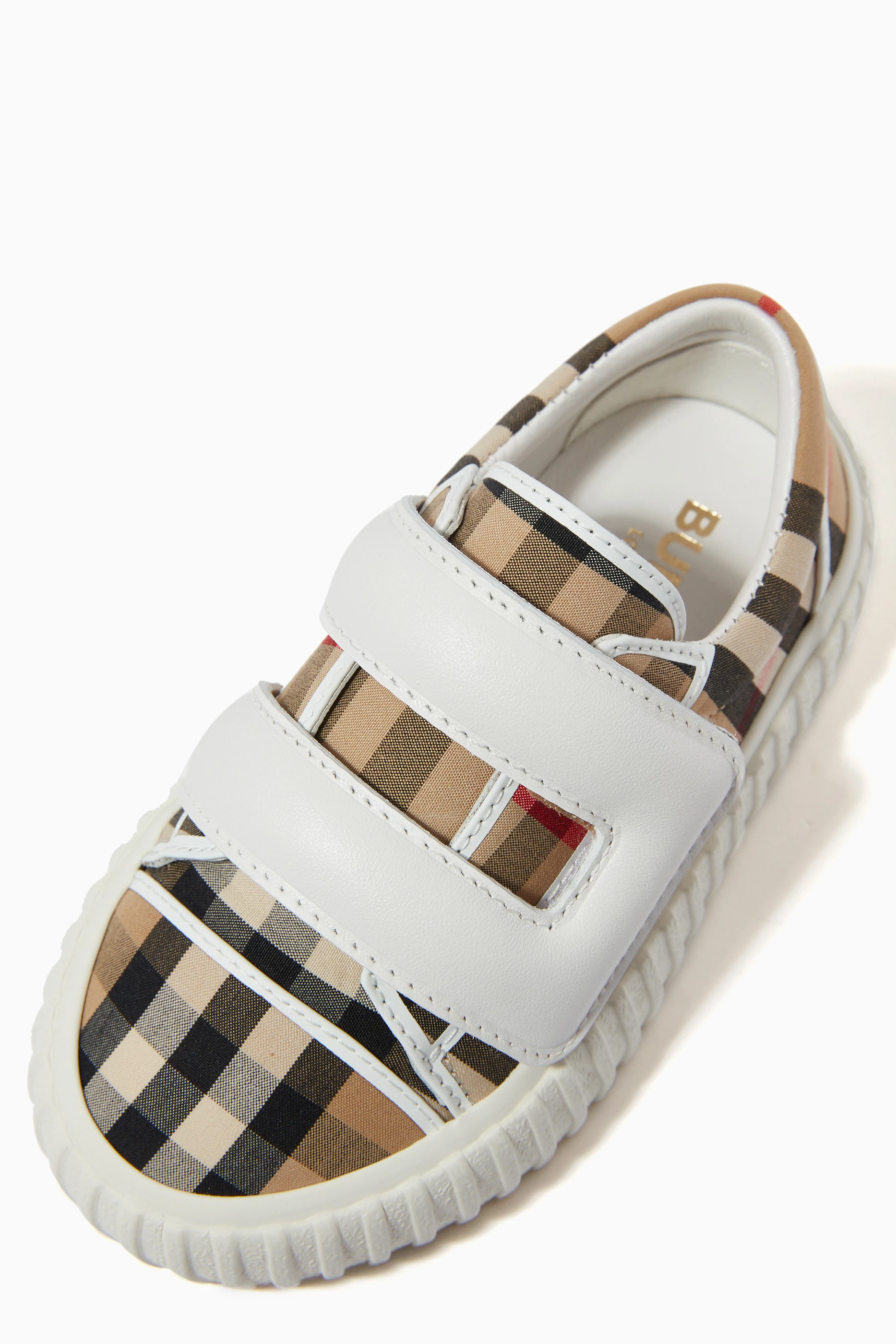 Buy Burberry Neutral Mark Check Sneakers in Cotton Leather for