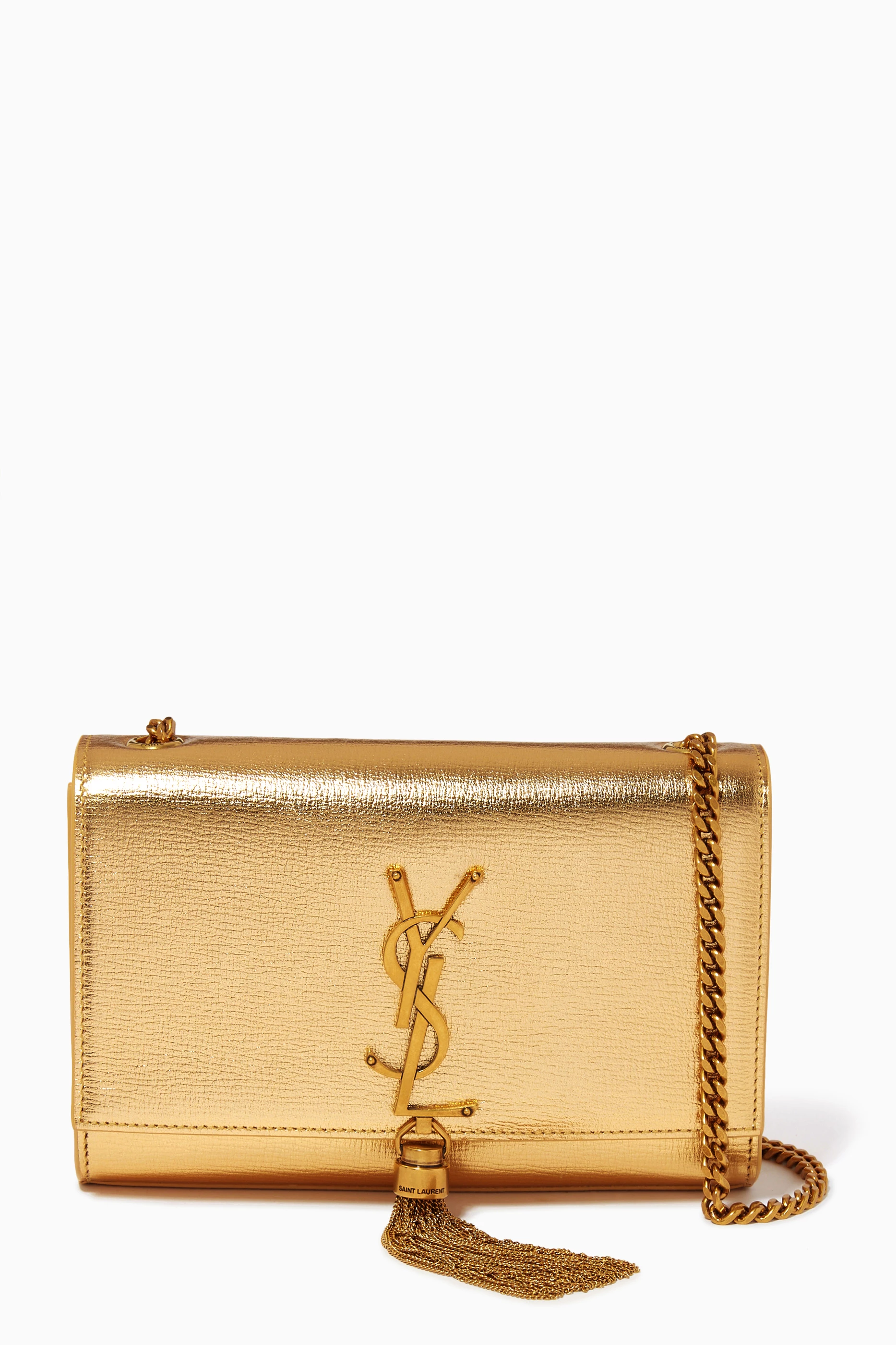 Buy SAINT LAURENT Gold Small Kate Shoulder Bag in Metallic Leather